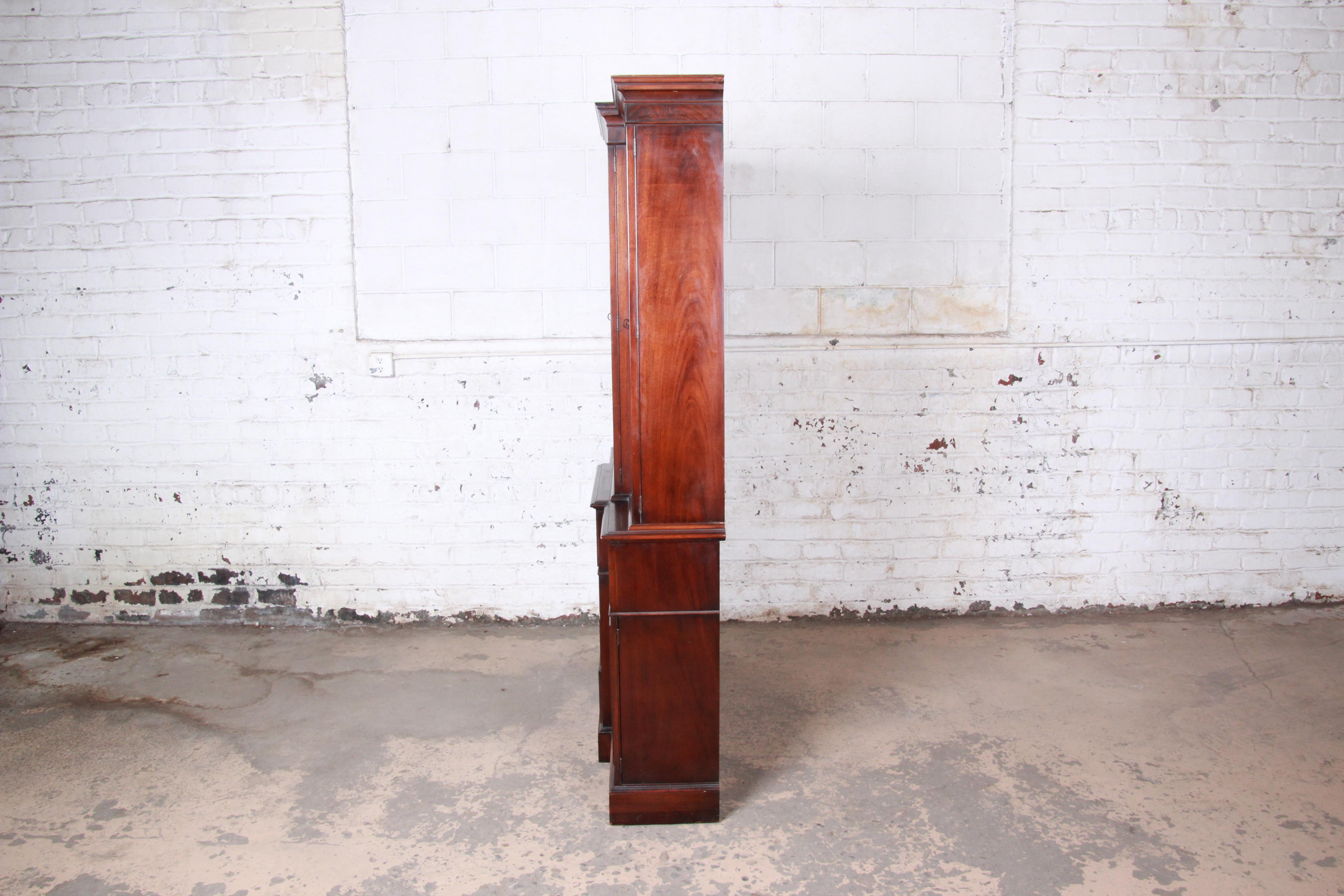 Baker Furniture Mahogany Breakfront Bookcase Cabinet with Secretary Desk, 1940s 6