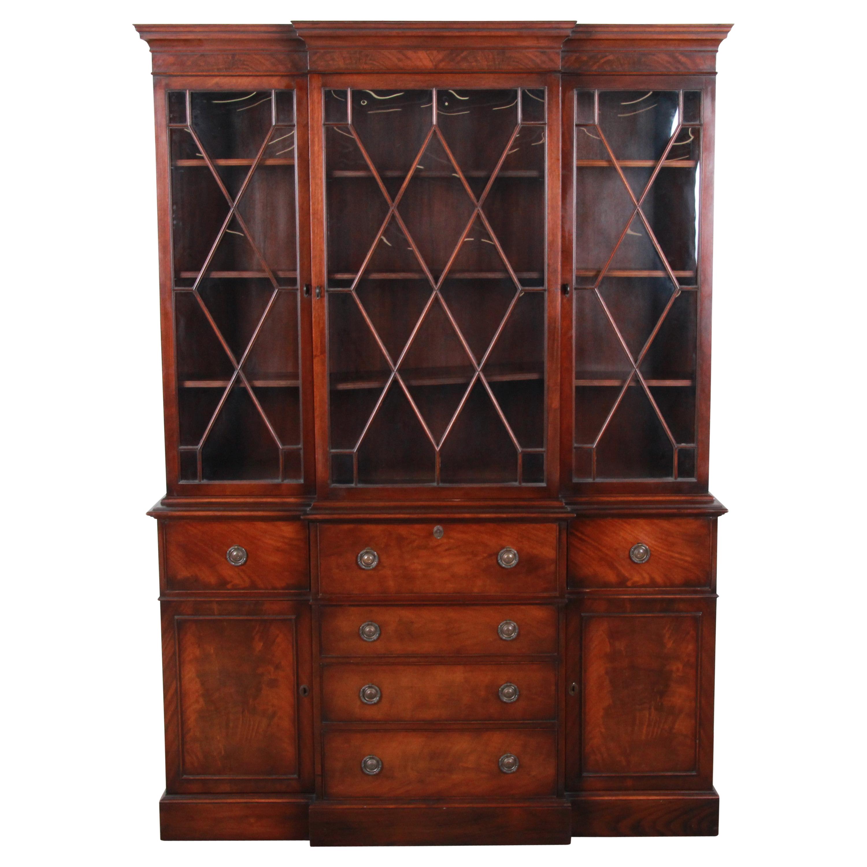 Baker Furniture Mahogany Breakfront Bookcase Cabinet with Secretary Desk, 1940s