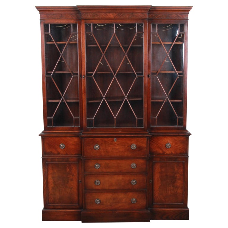 Baker Furniture Mahogany Breakfront Bookcase Cabinet With