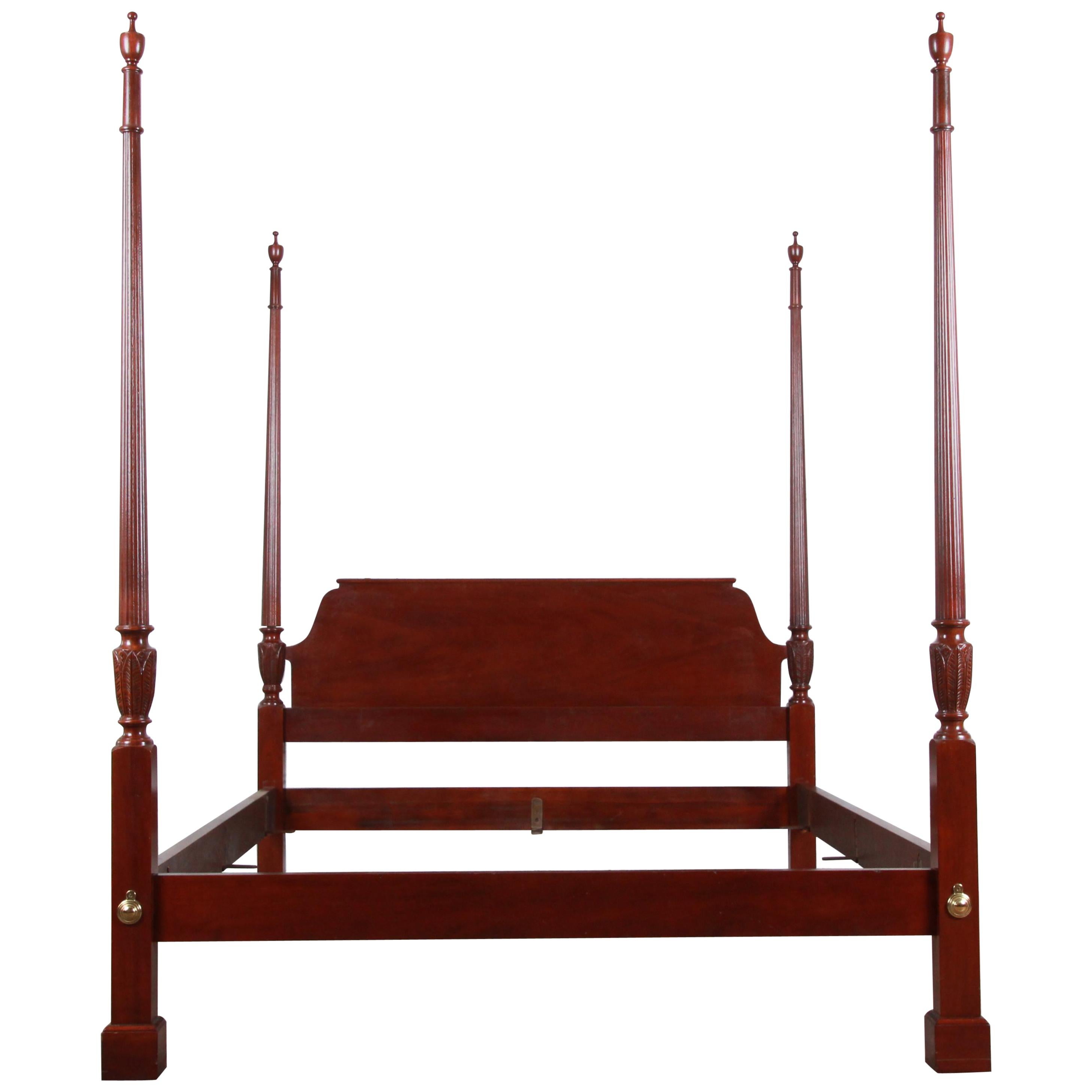 Baker Furniture Mahogany Chippendale Queen Size Poster Bed