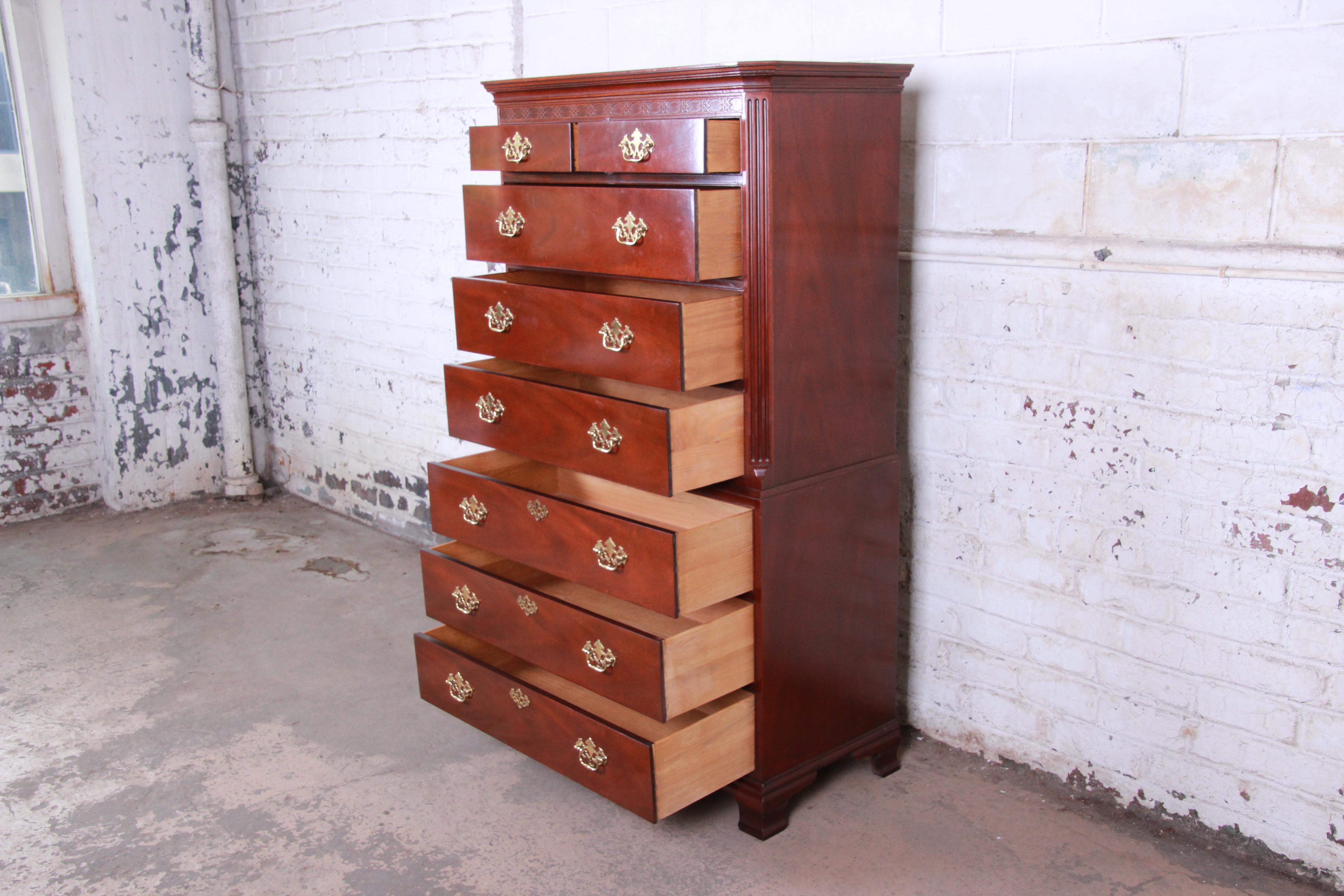 Baker Furniture Mahogany Chippendale Style Highboy Dresser In Good Condition In South Bend, IN