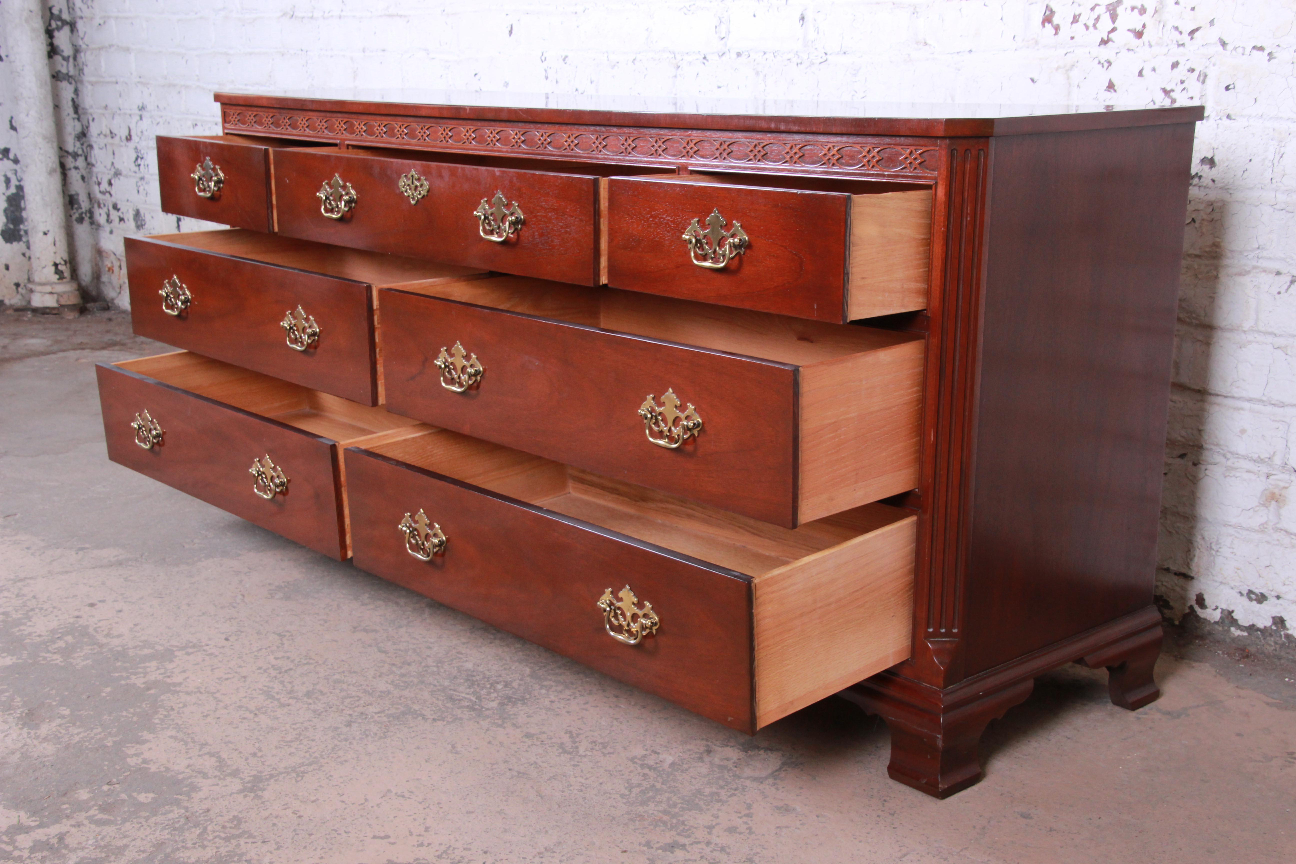 Late 20th Century Baker Furniture Mahogany Chippendale Style Long Dresser