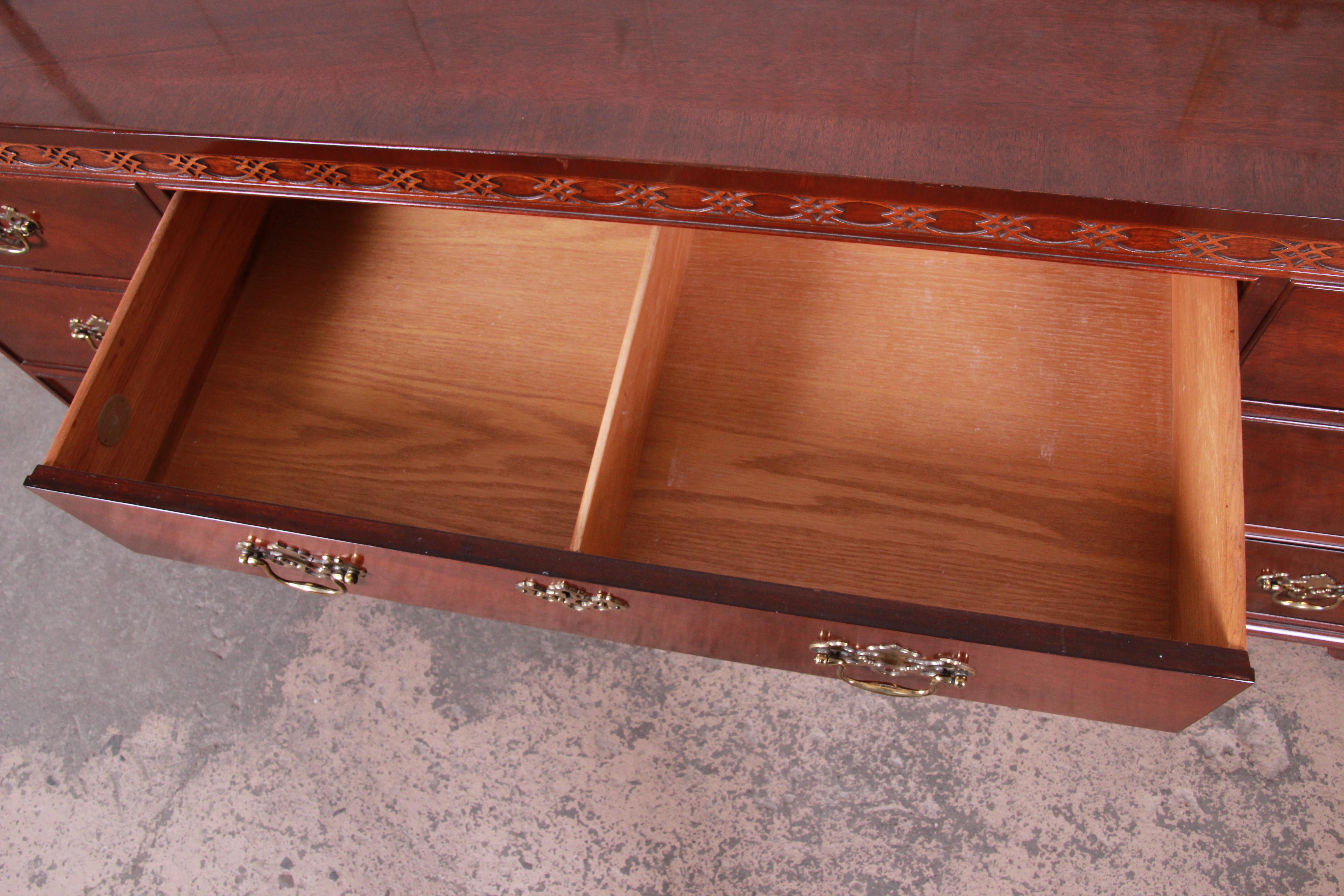 Brass Baker Furniture Mahogany Chippendale Style Long Dresser