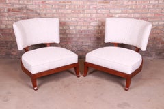 Baker Furniture Mahogany Curved Back Upholstered Lounge Chairs, Pair