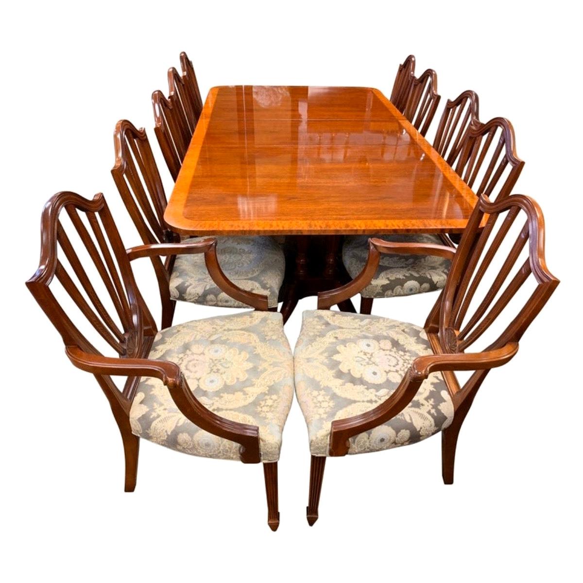 Baker Furniture Mahogany Dining Room Set Table and Ten Chairs