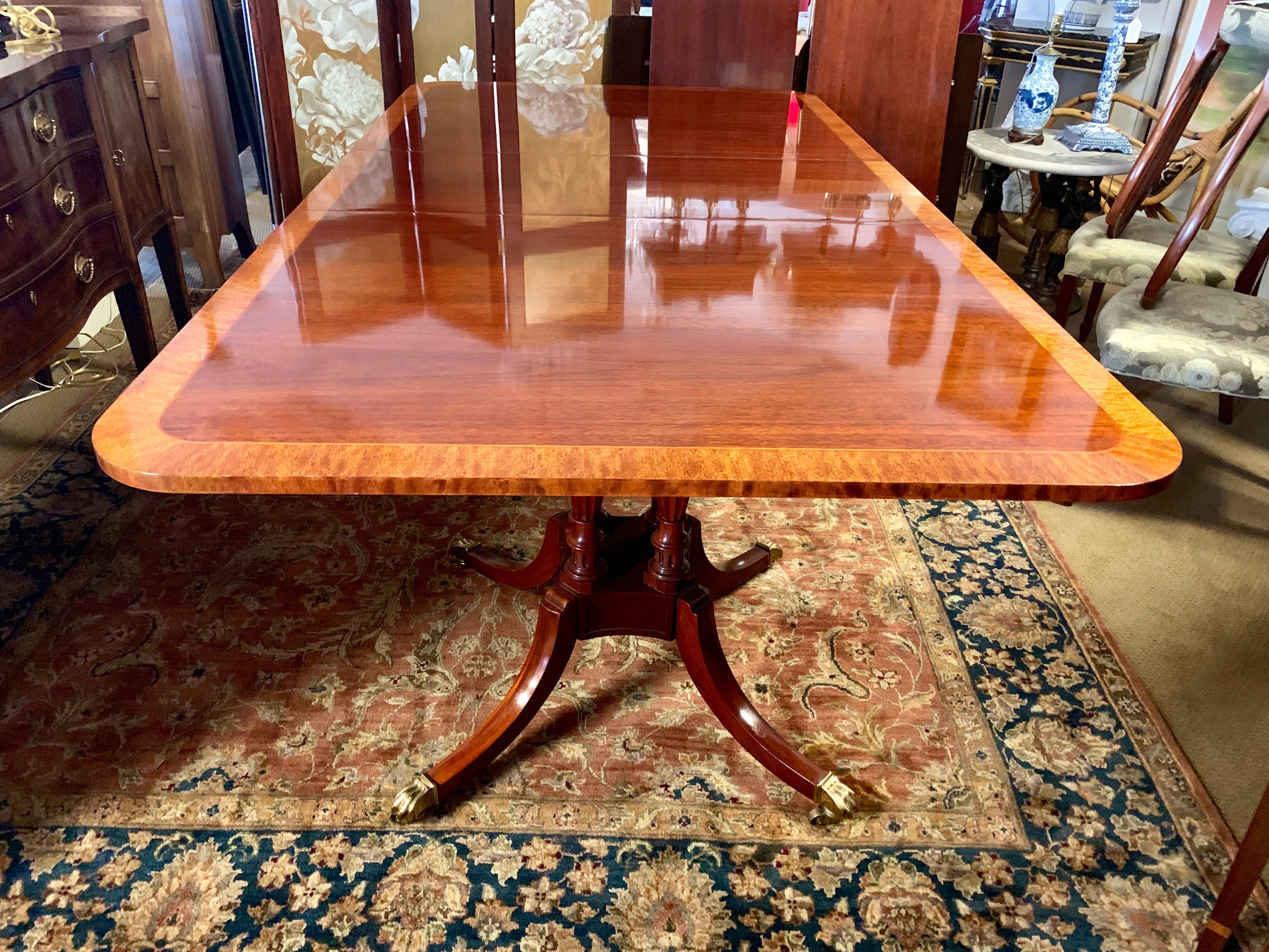Brass Baker Furniture Mahogany Double Pedestal Dining Table