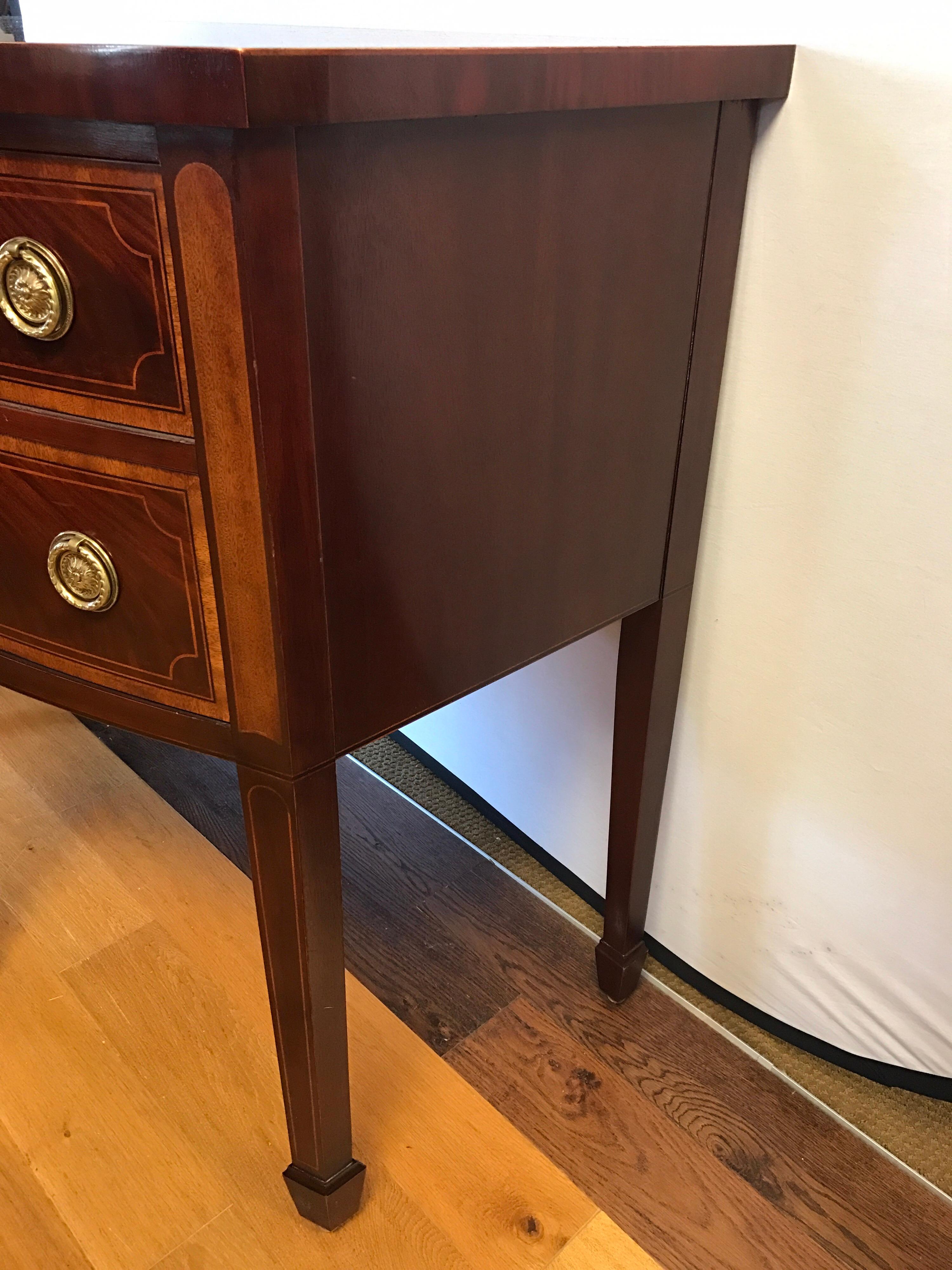 Baker Furniture Mahogany Inlay Bow Front Sideboard Buffet Server Credenza In Excellent Condition In West Hartford, CT