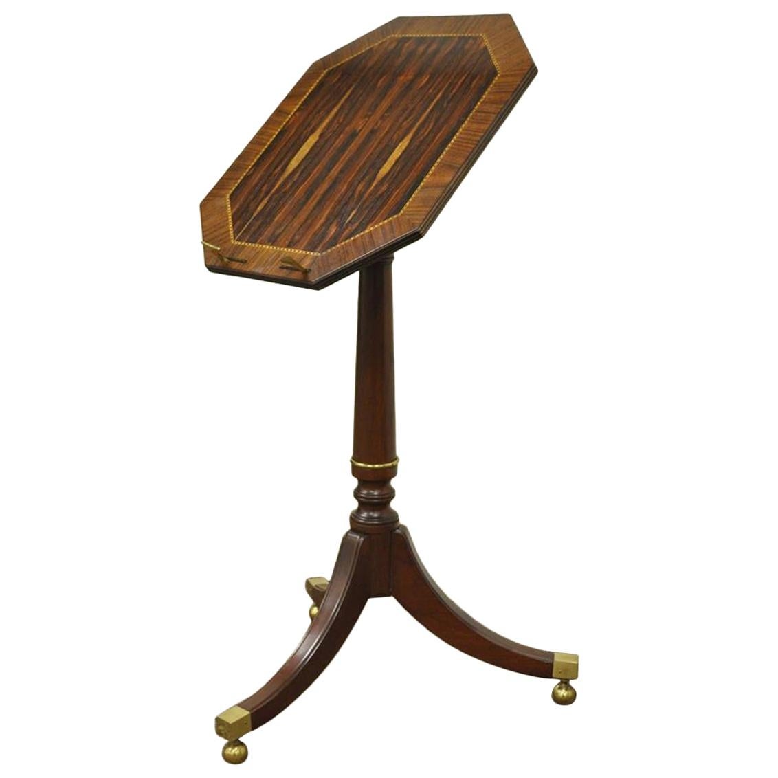 Baker Furniture Mahogany Rosewood Inlaid Tilt-Top Book Stand Lectern Side Table
