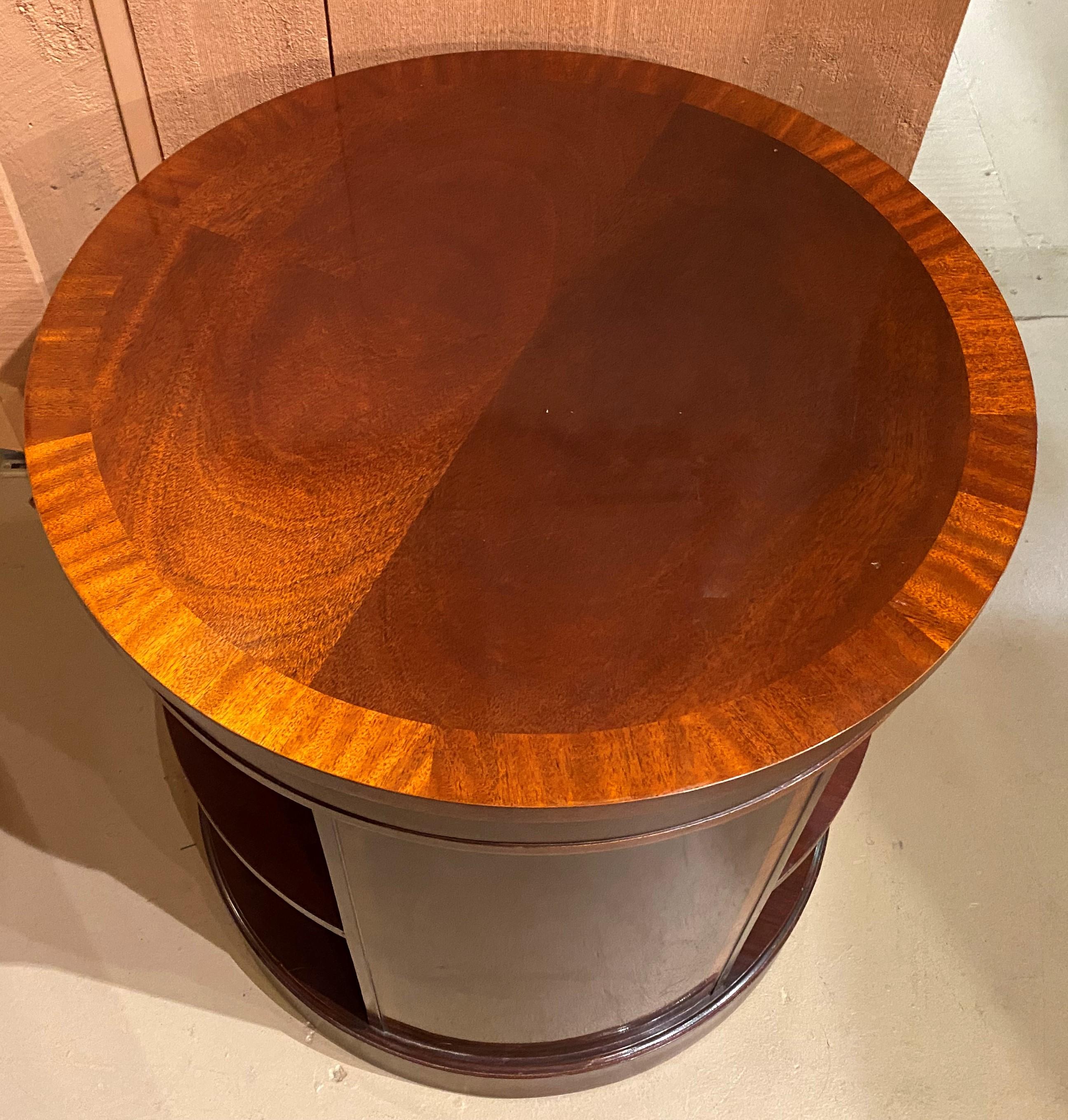 Baker Furniture Mahogany Round End Table with Open Shelves at 1stDibs