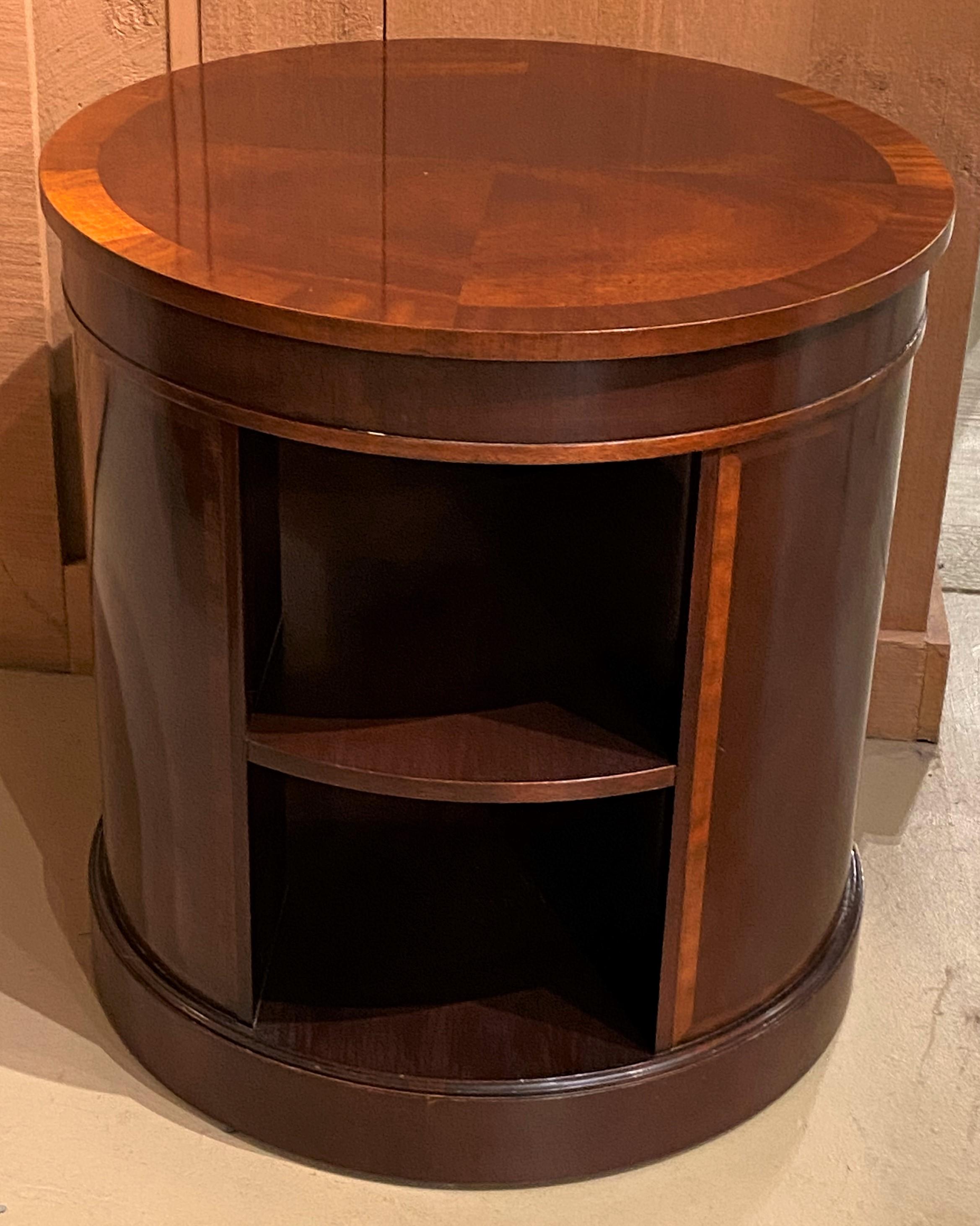 Baker Furniture Mahogany Round End Table with Open Shelves at 1stDibs