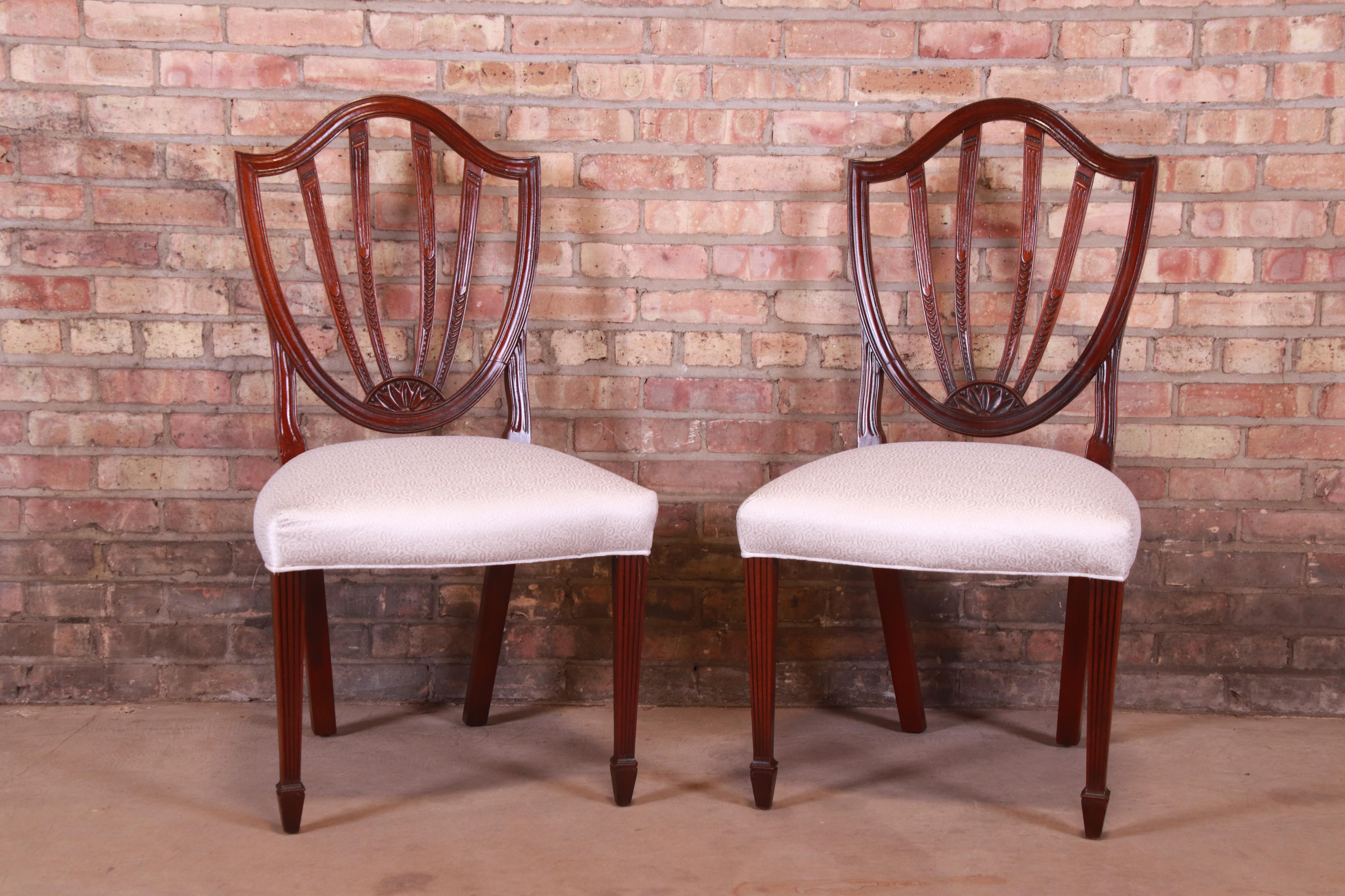 Upholstery Baker Furniture Mahogany Shield Back Dining Chairs, Set of Four
