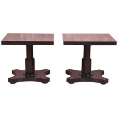 Used Baker Furniture Midcentury Black Lacquered Pedestal Side Tables, Refinished