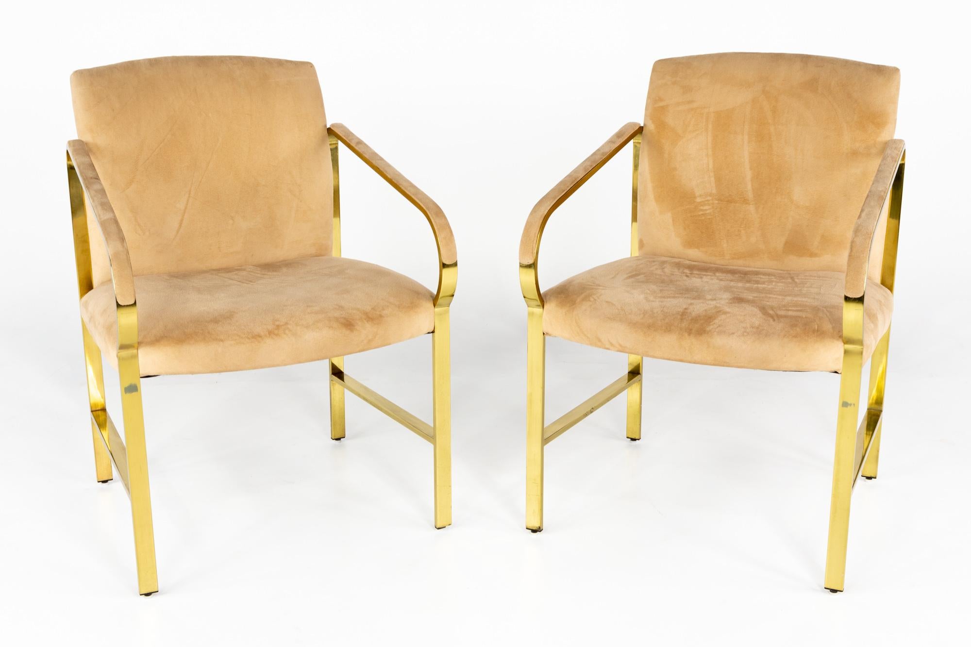 Baker Furniture mid century brass arm chairs - a pair

Each chair measures: 22 wide x 25 deep x 34 high, with a seat height of 20 inches and arm height of 25 inches 

All pieces of furniture can be had in what we call restored vintage condition.