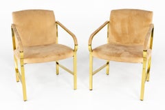 Baker Furniture Mid Century Brass Arm Chairs, a Pair
