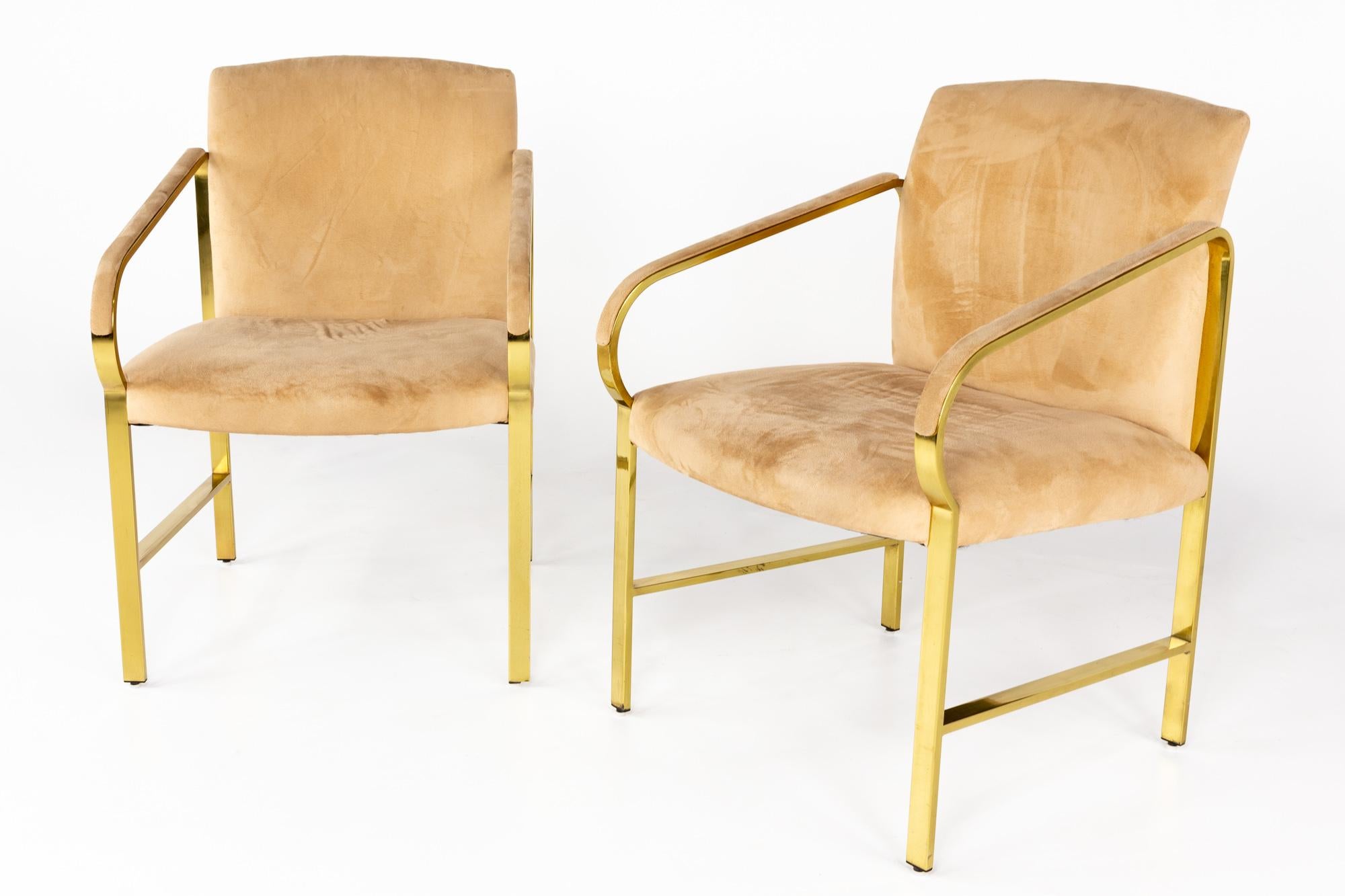 Mid-Century Modern Baker Furniture Mid Century Brass Arm Chairs, a Pair For Sale