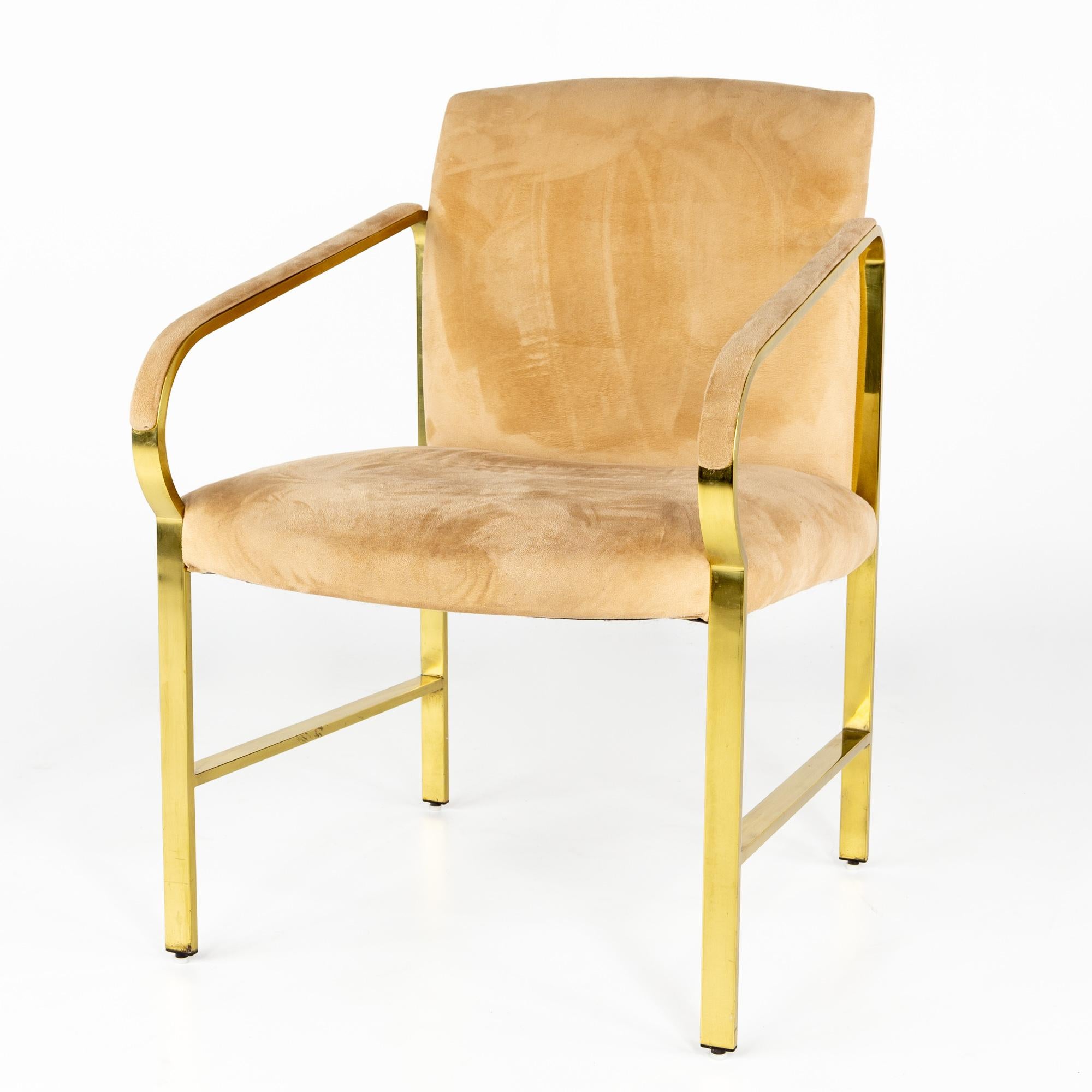 Late 20th Century Baker Furniture Mid Century Brass Arm Chairs, a Pair For Sale