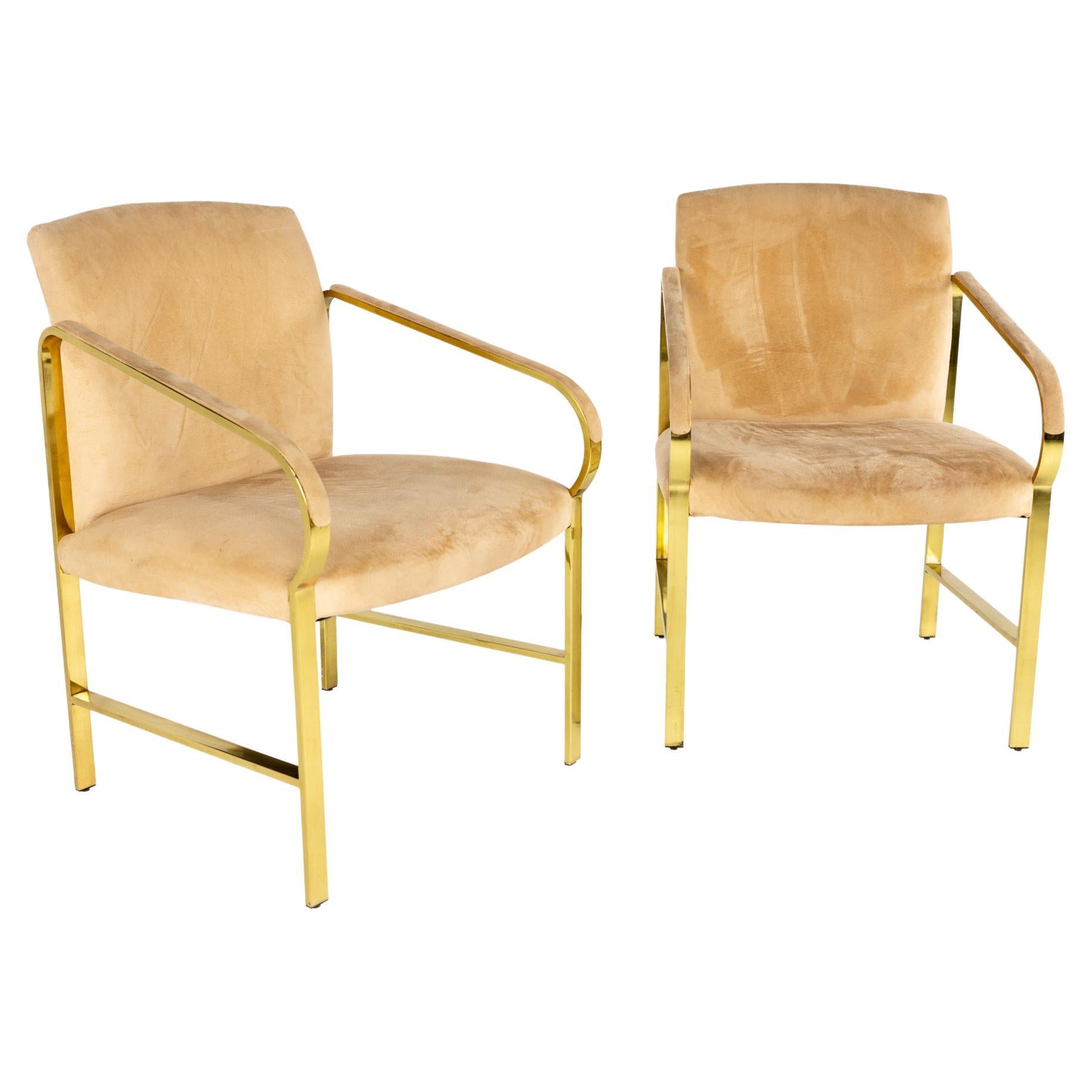 Baker Furniture Mid Century Brass Arm Chairs, a Pair For Sale