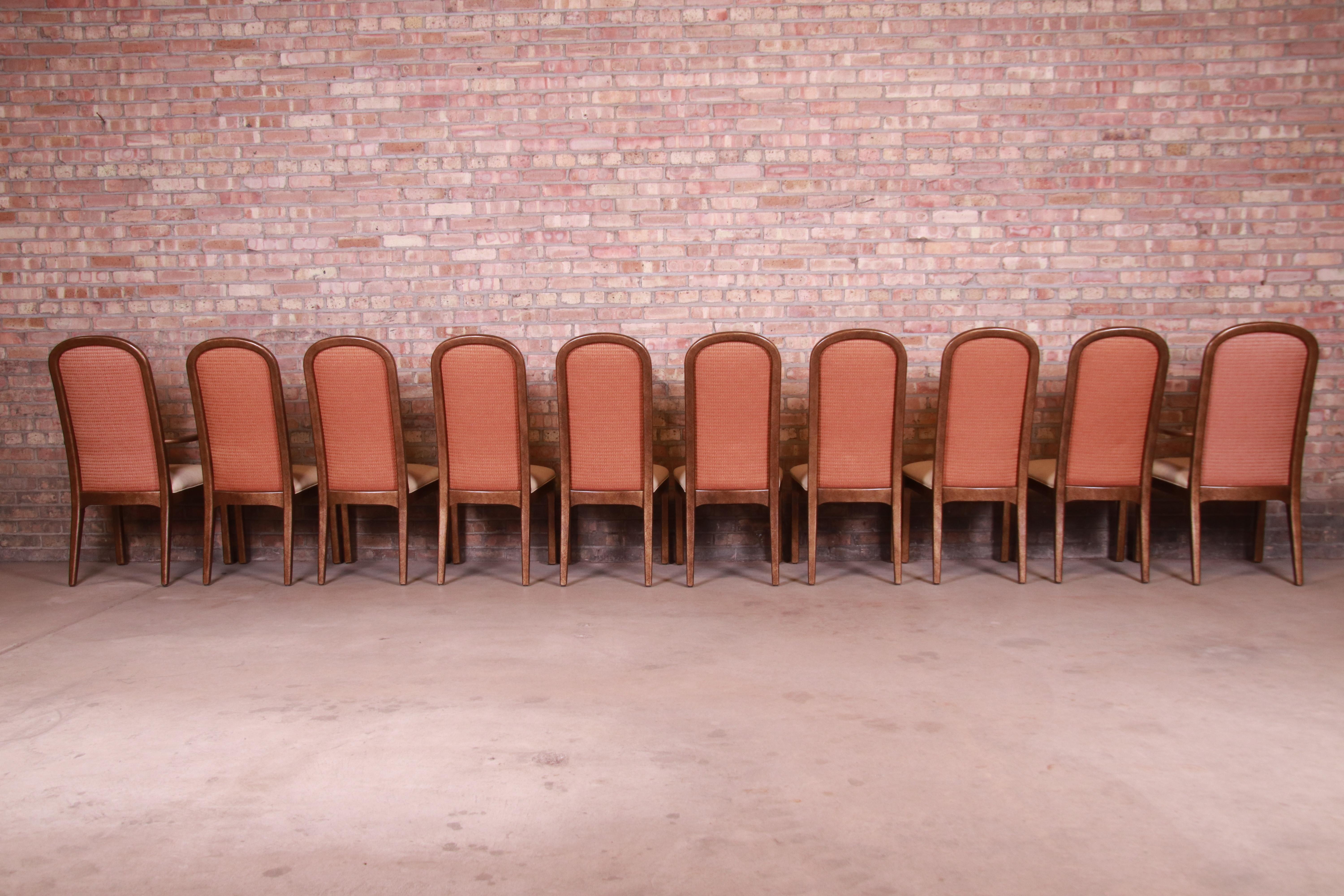 Baker Furniture Midcentury Bronze Finish Arched Back Dining Chairs, Set of Ten In Good Condition In South Bend, IN