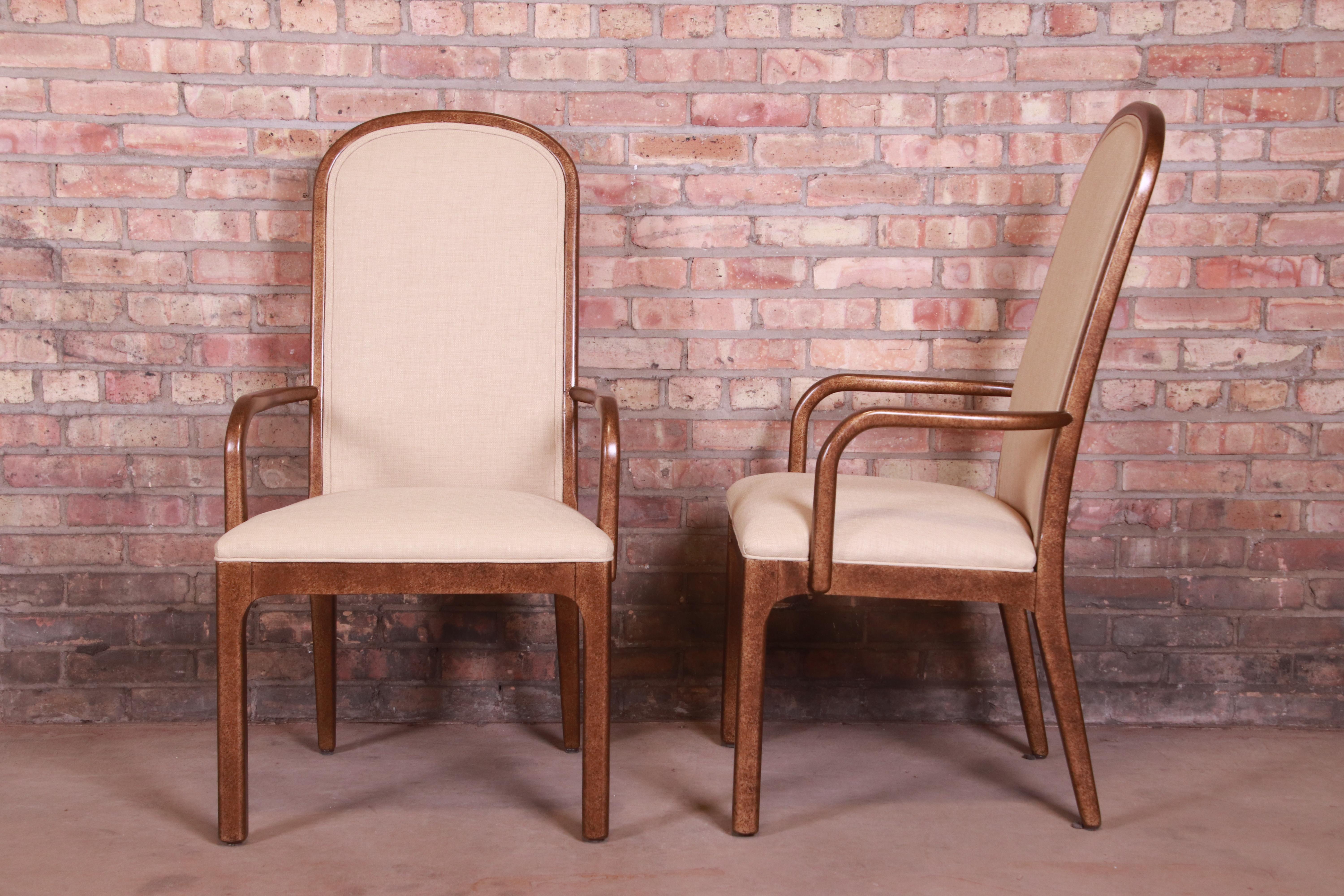 20th Century Baker Furniture Midcentury Bronze Finish Arched Back Dining Chairs, Set of Ten