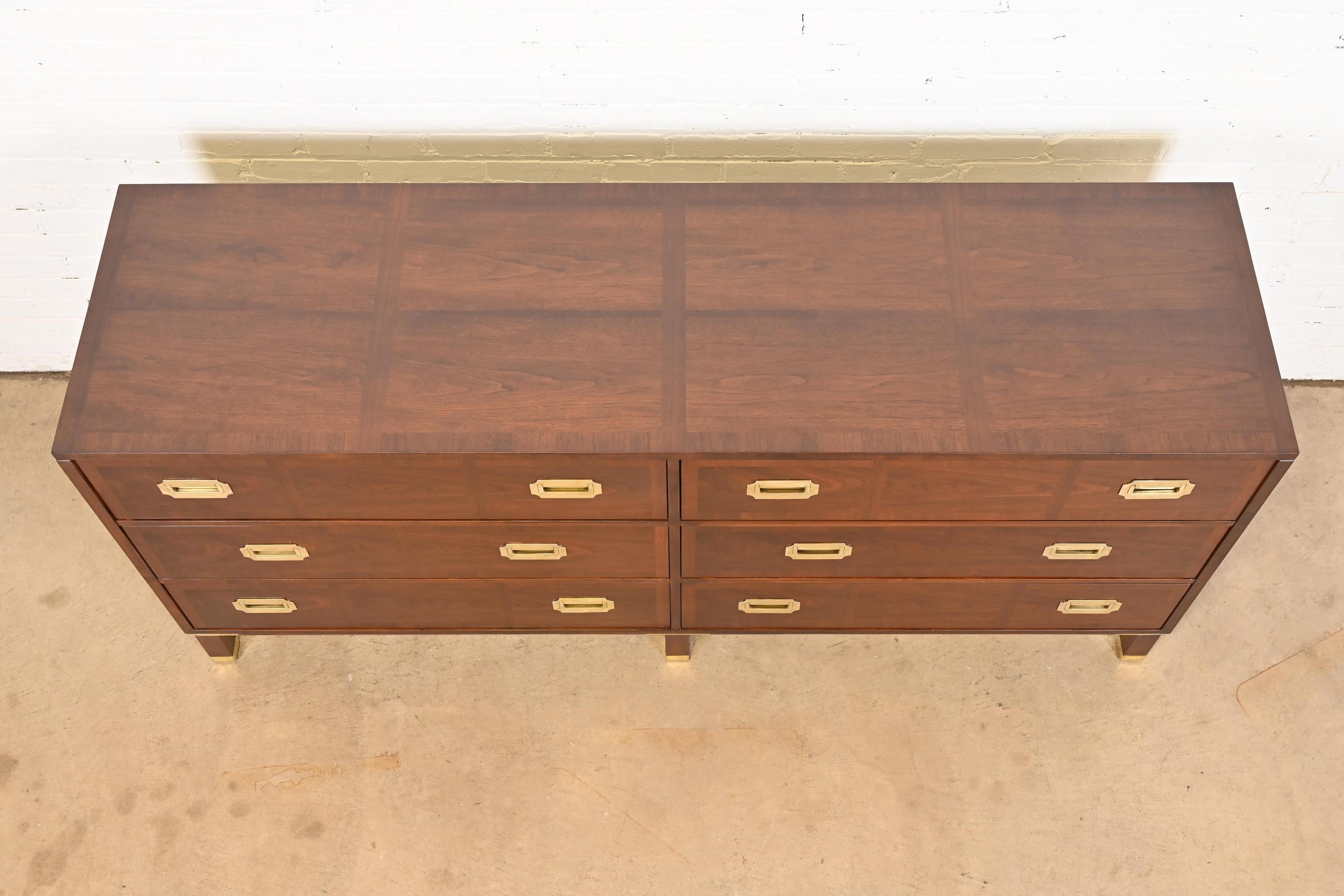 Baker Furniture Mid-Century Campaign Banded Walnut Dresser, Newly Refinished 6