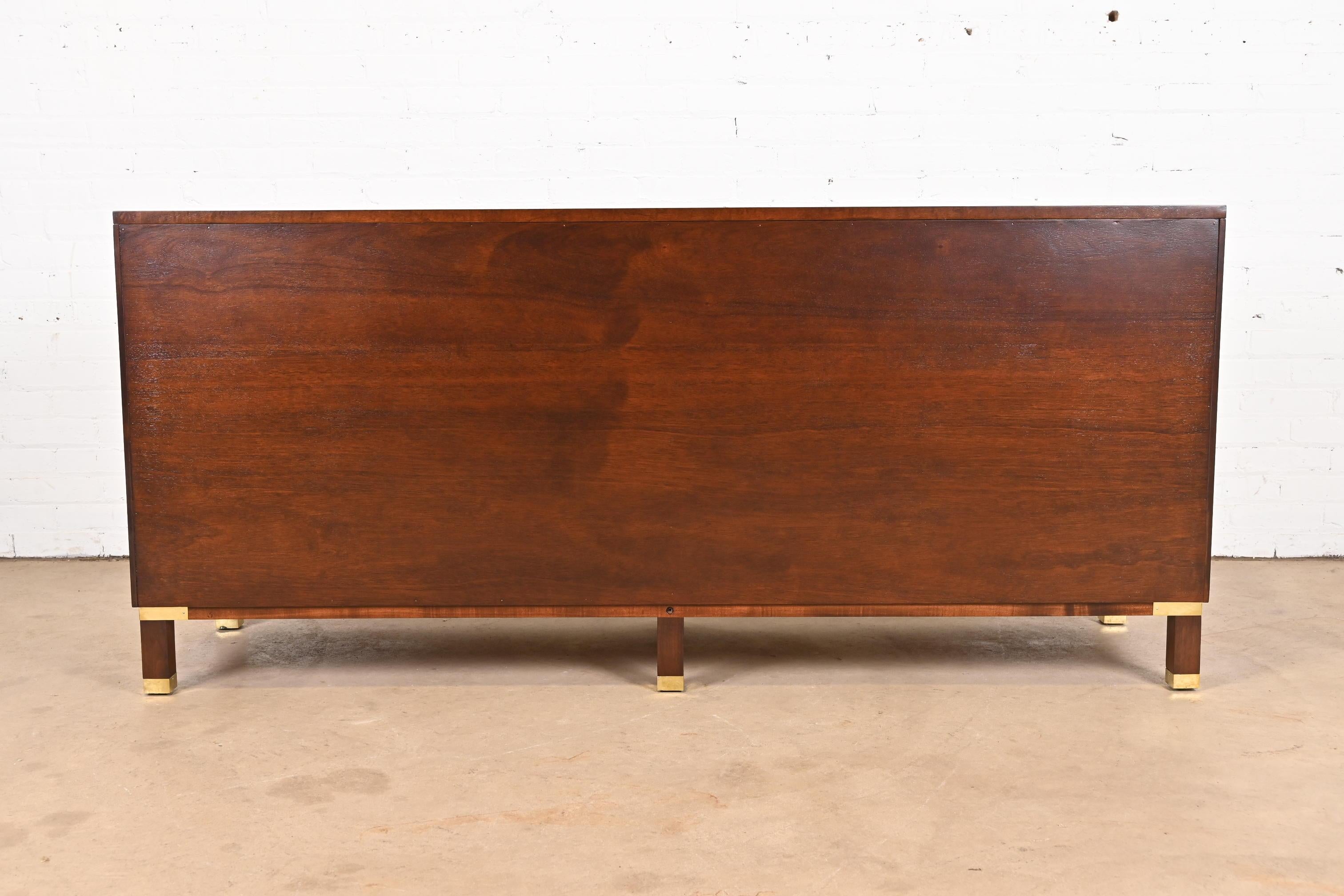 Baker Furniture Mid-Century Campaign Banded Walnut Dresser, Newly Refinished 8