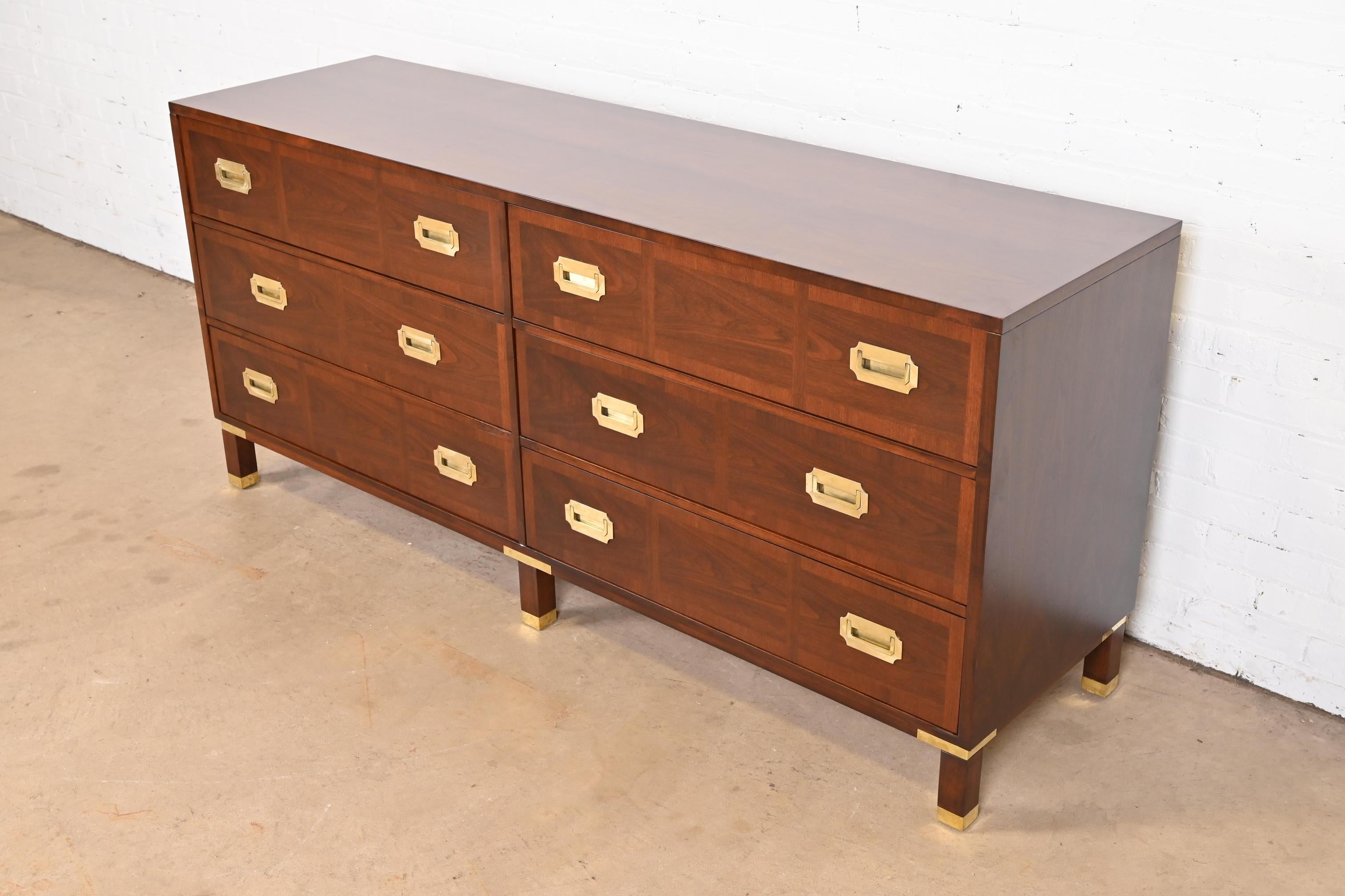 Mid-Century Modern Baker Furniture Mid-Century Campaign Banded Walnut Dresser, Newly Refinished