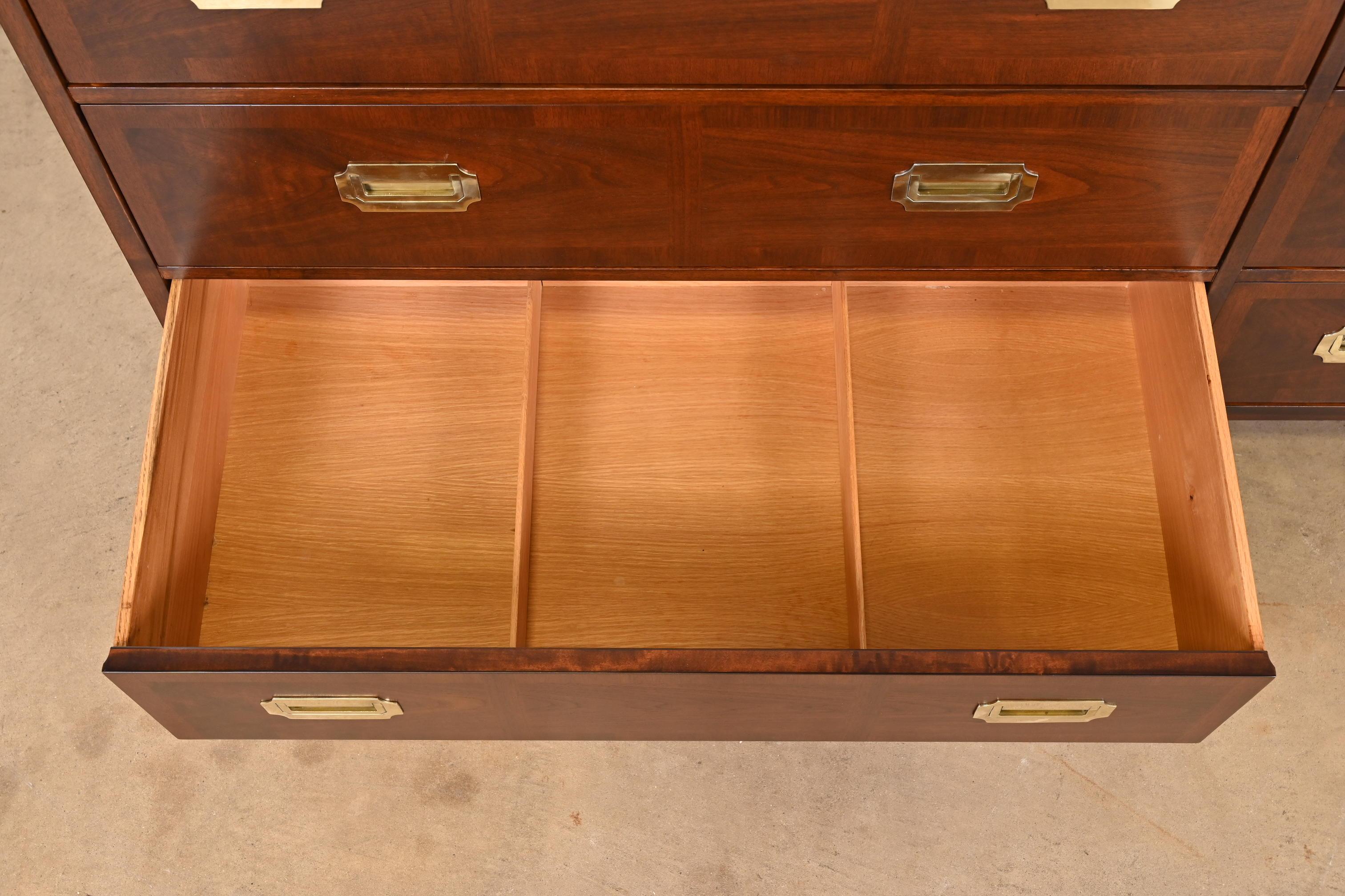 Baker Furniture Mid-Century Campaign Banded Walnut Dresser, Newly Refinished 1