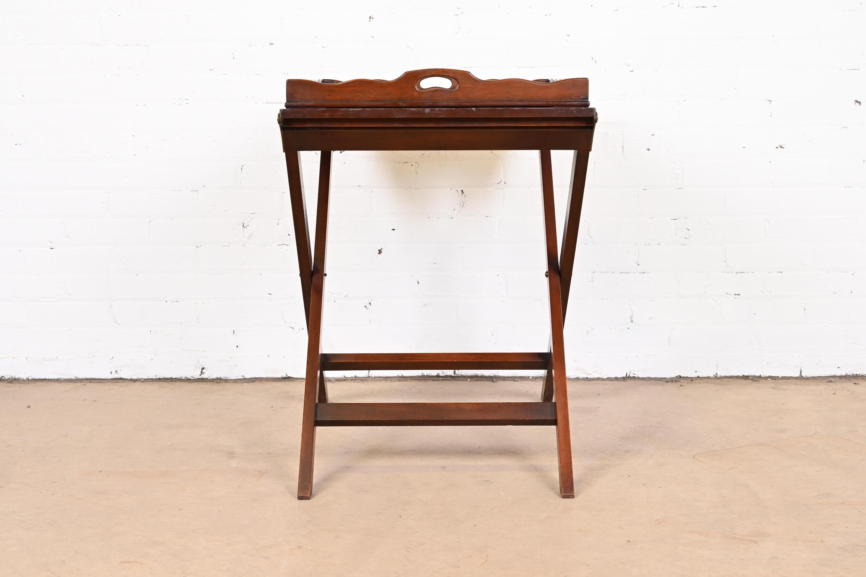 Baker Furniture Mid-Century Campaign Mahogany Butler Stand With Removable Tray 6