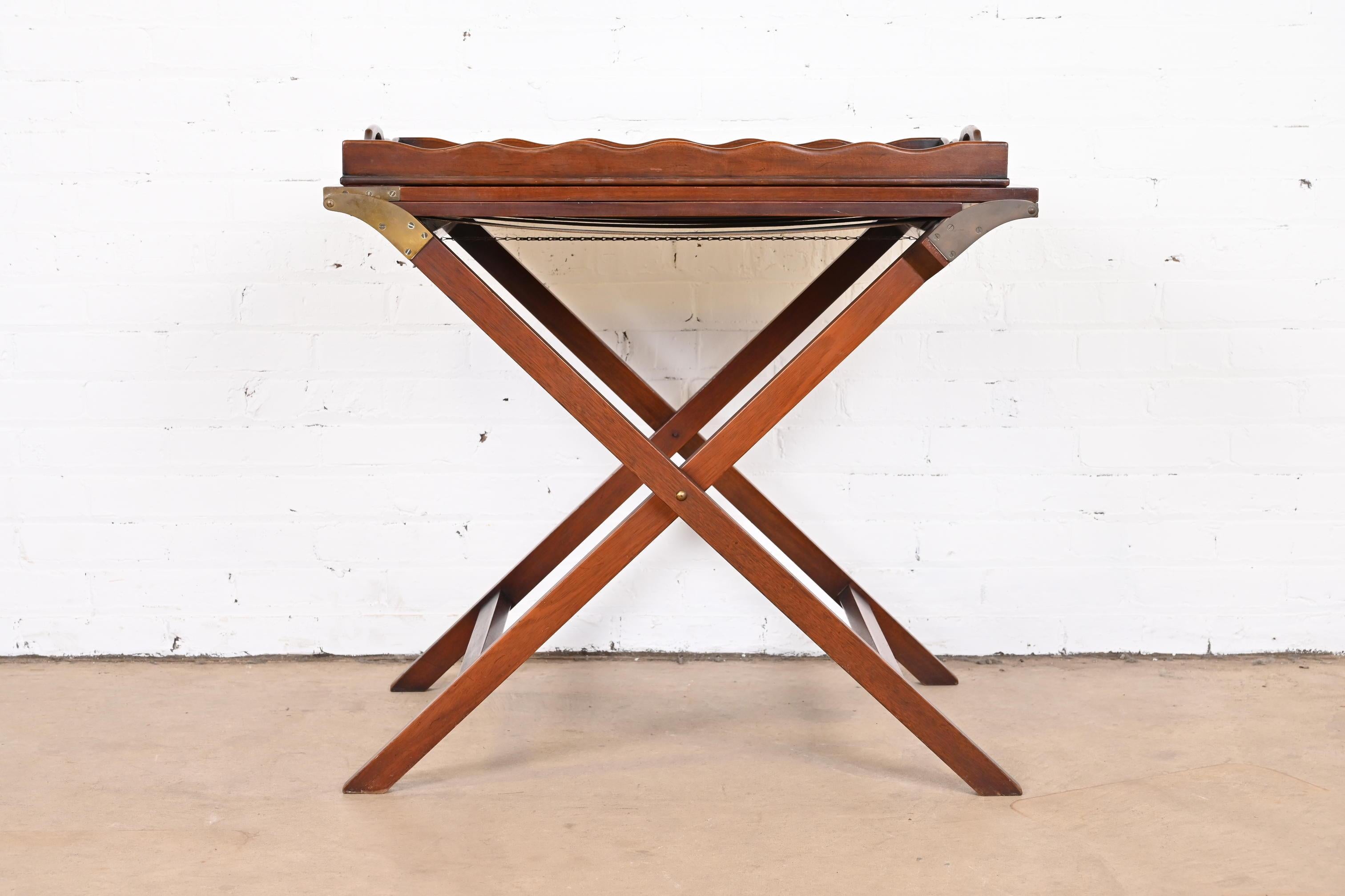 Baker Furniture Mid-Century Campaign Mahogany Butler Stand With Removable Tray 7