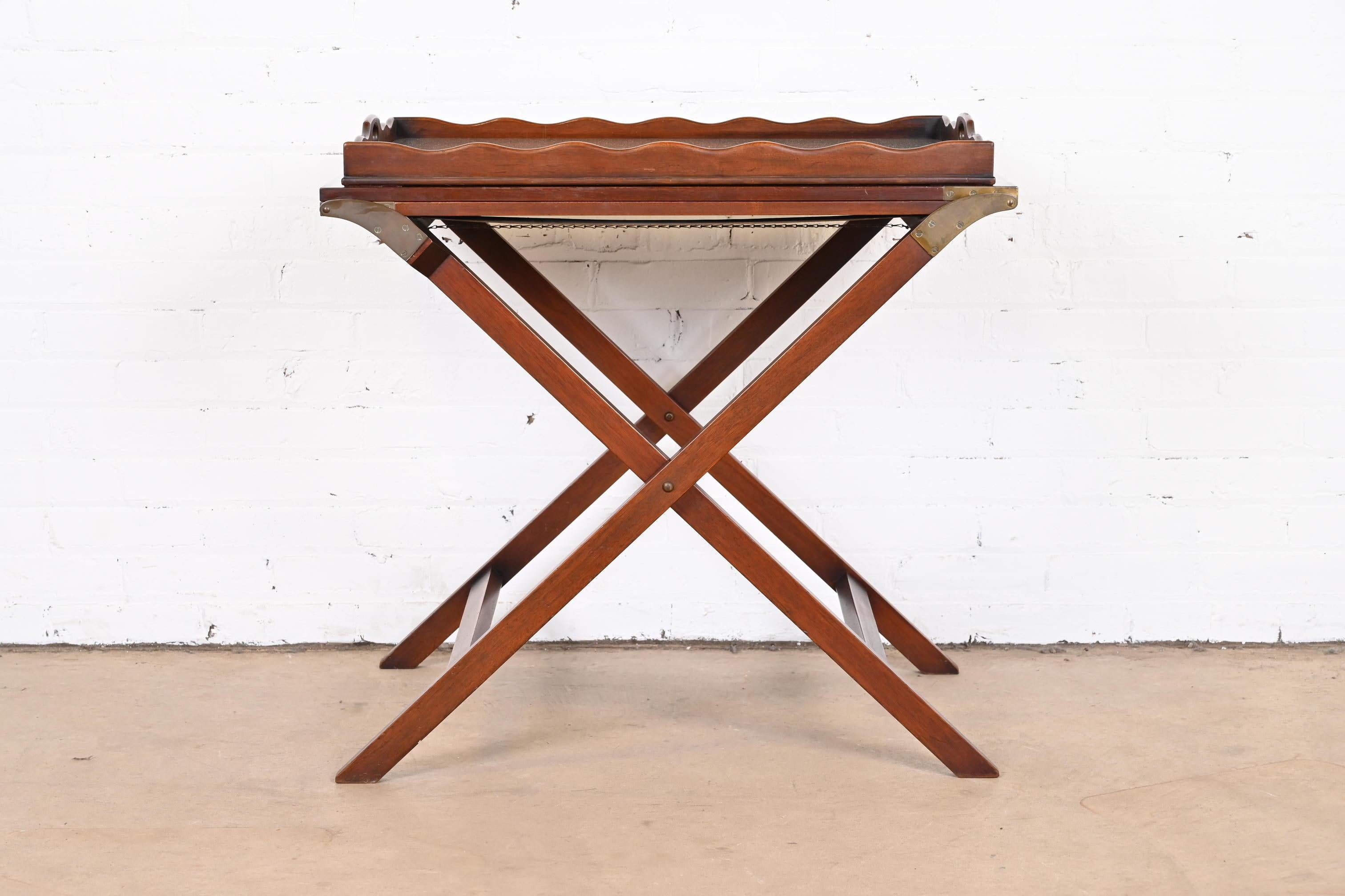 American Baker Furniture Mid-Century Campaign Mahogany Butler Stand With Removable Tray