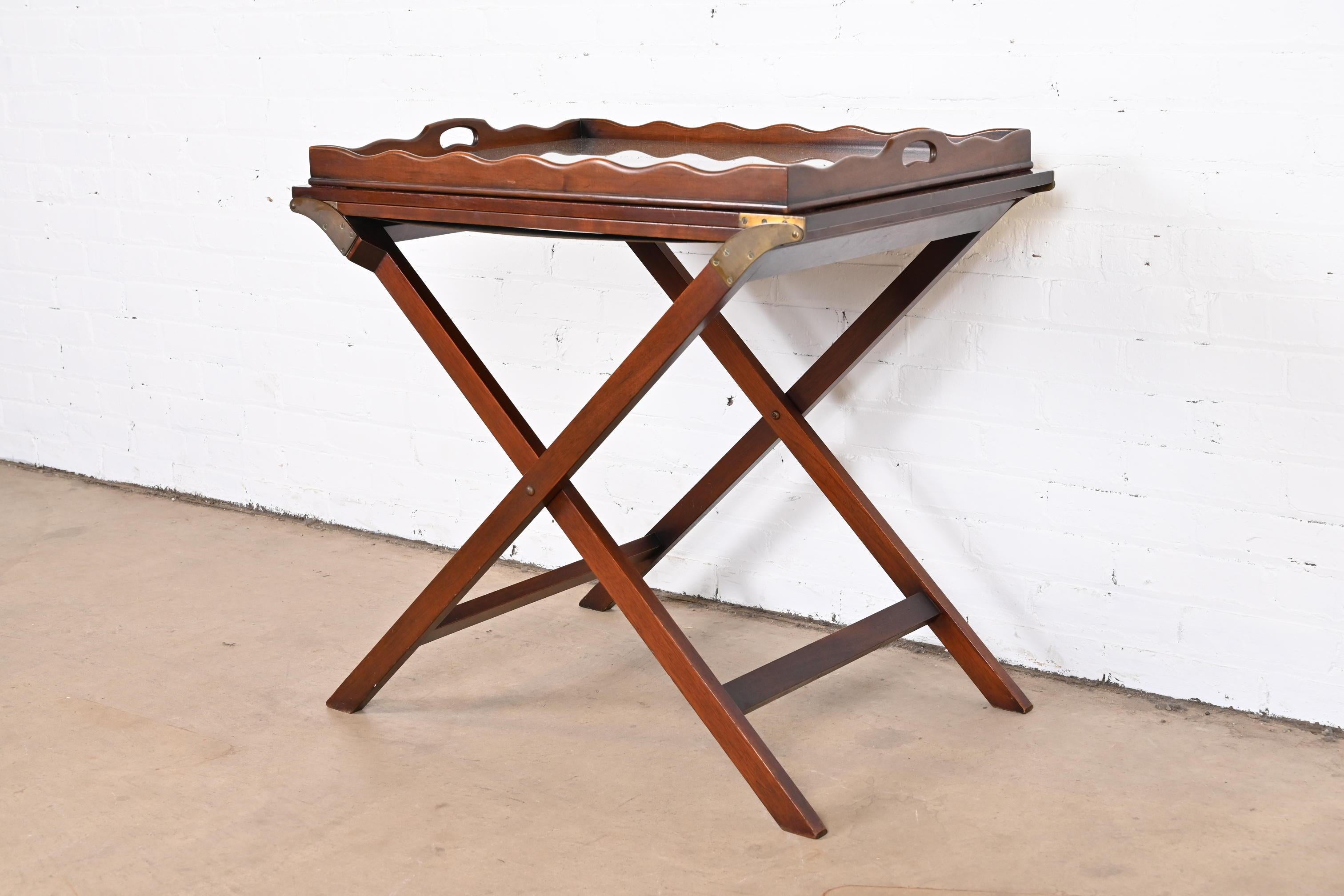 Mid-20th Century Baker Furniture Mid-Century Campaign Mahogany Butler Stand With Removable Tray