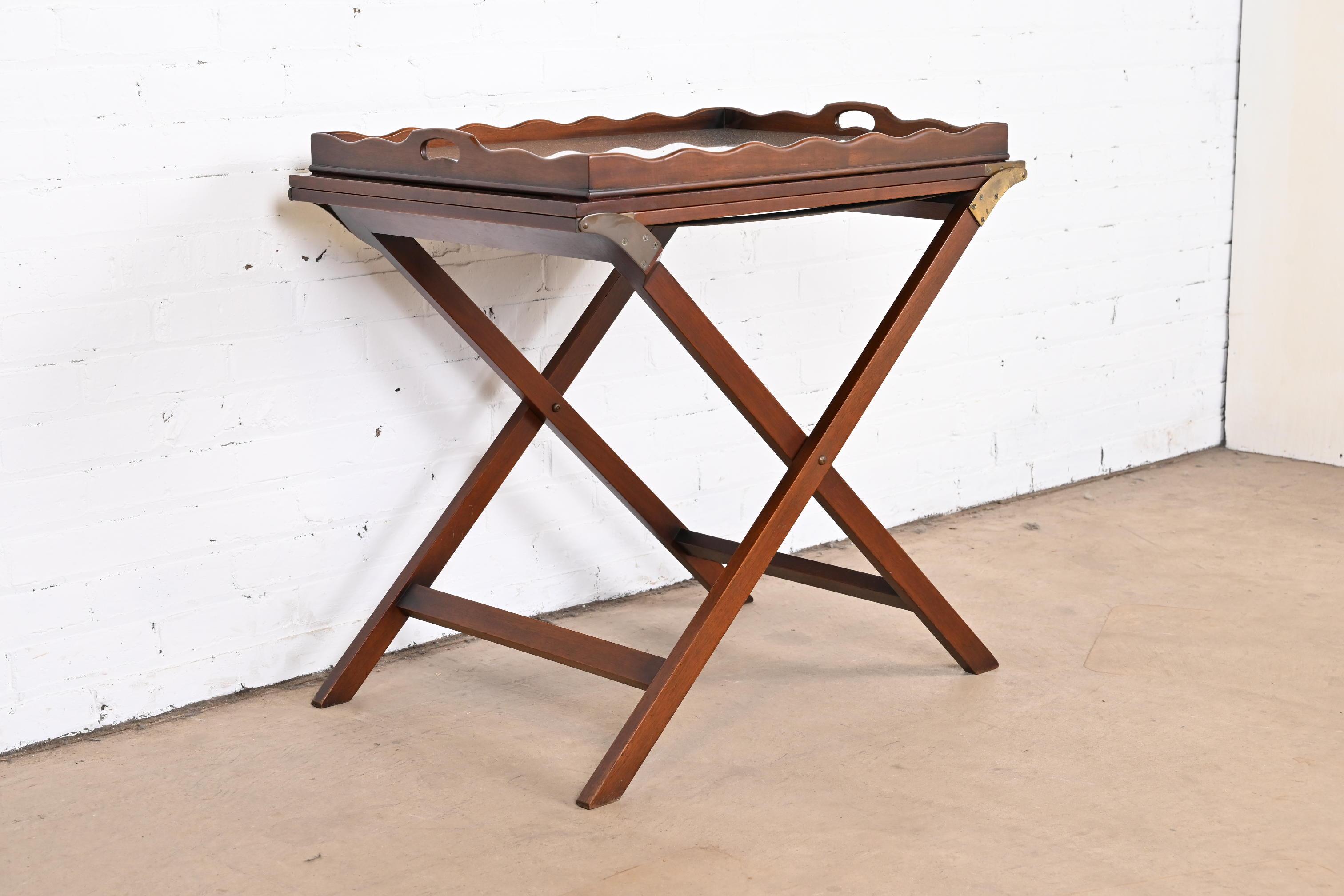 Baker Furniture Mid-Century Campaign Mahogany Butler Stand With Removable Tray 1