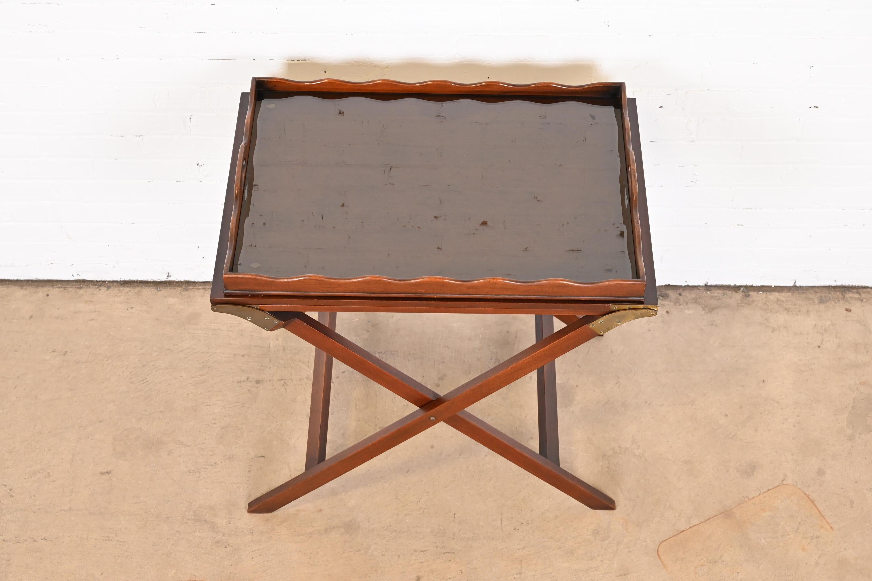 Baker Furniture Mid-Century Campaign Mahogany Butler Stand With Removable Tray 2