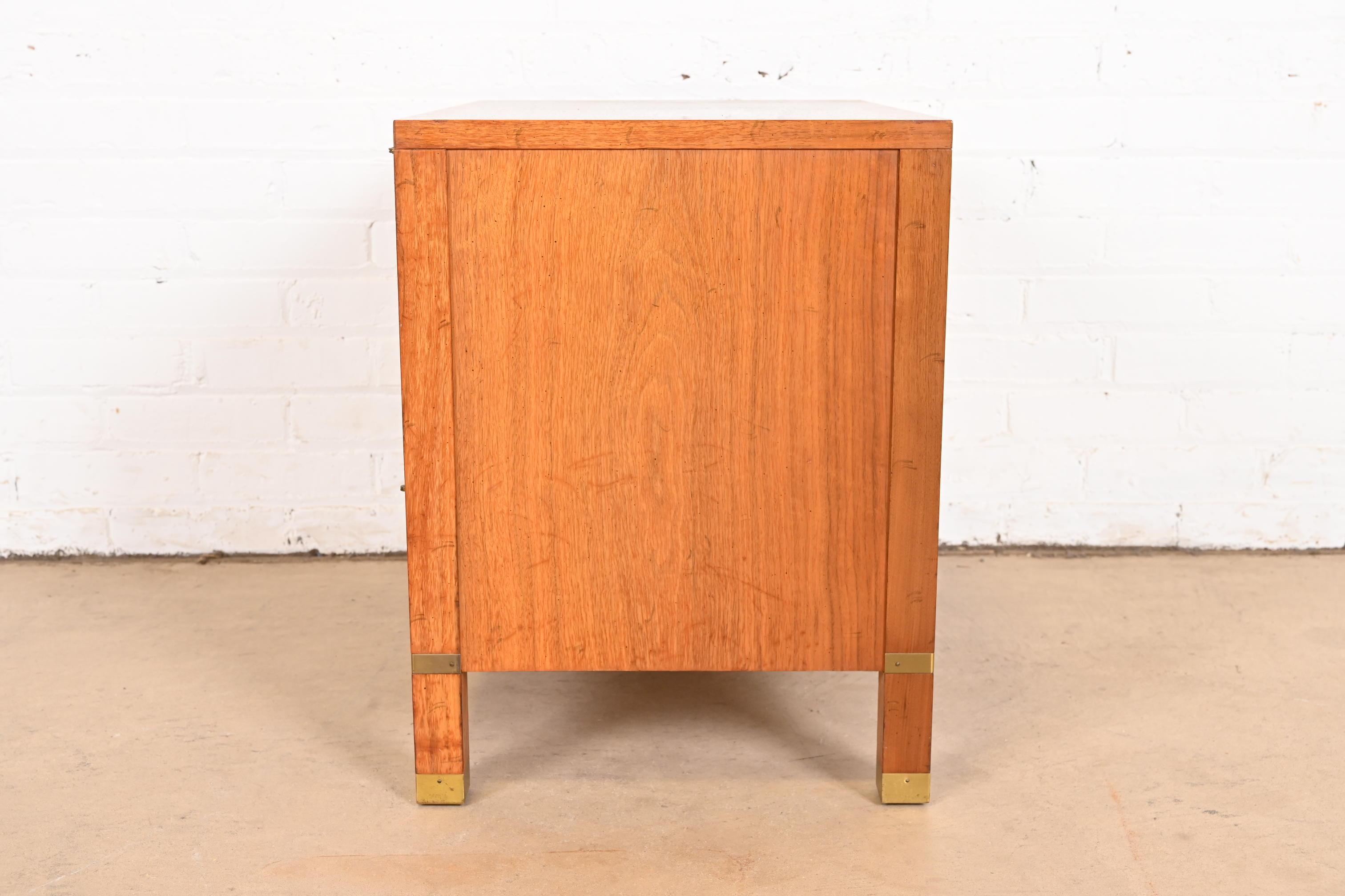 Baker Furniture Mid-Century Campaign Walnut, Cane, and Brass Nightstand, 1960s For Sale 9