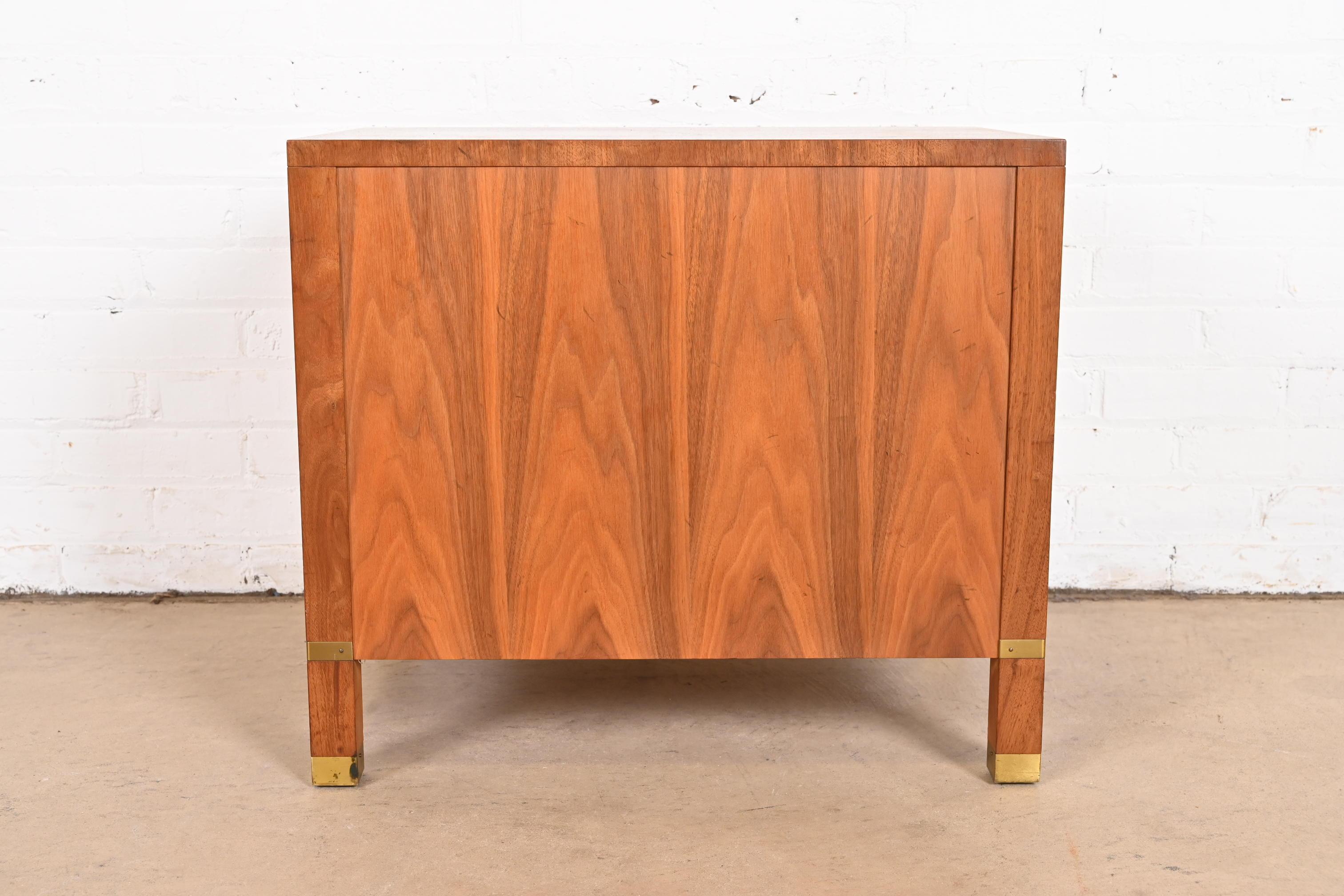 Baker Furniture Mid-Century Campaign Walnut, Cane, and Brass Nightstand, 1960s For Sale 10