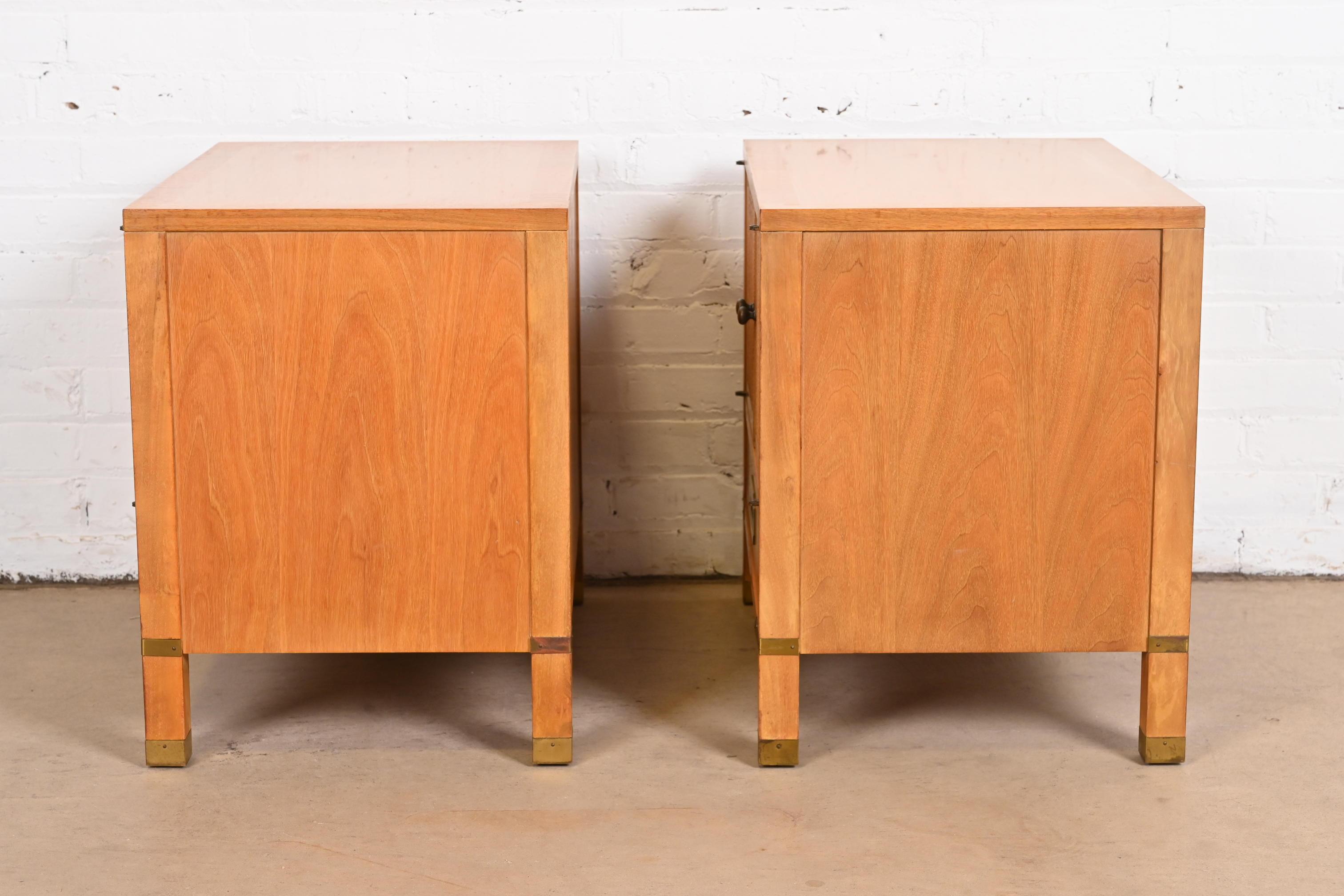 Baker Furniture Midcentury Campaign Walnut, Cane, and Brass Nightstands, 1960s For Sale 5