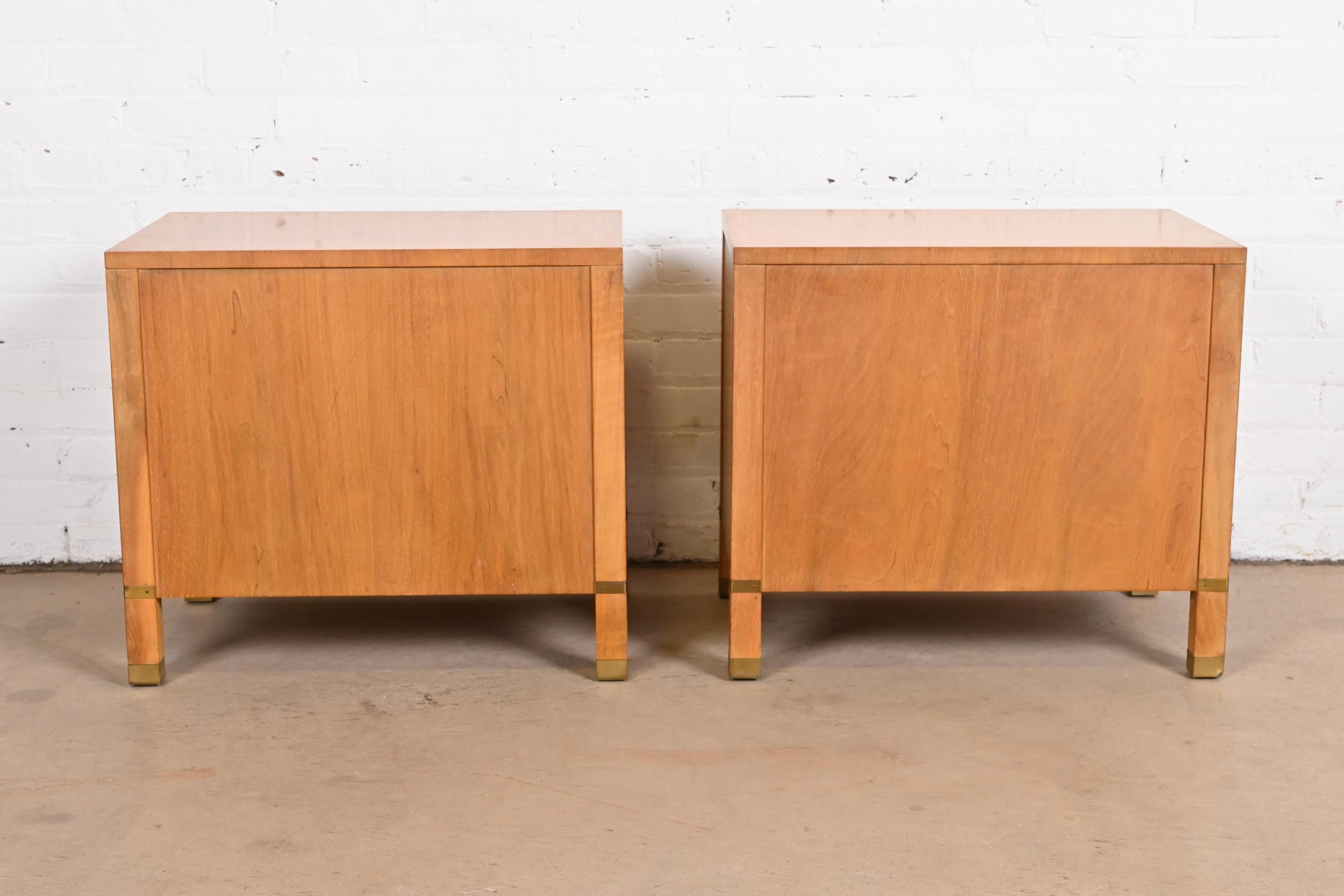 Baker Furniture Midcentury Campaign Walnut, Cane, and Brass Nightstands, 1960s For Sale 6