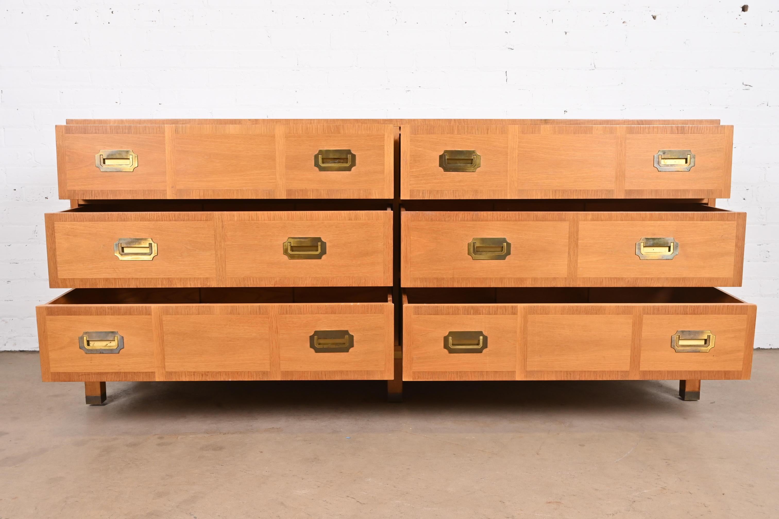 Baker Furniture Midcentury Campaign Walnut Long Dresser or Credenza, 1960s In Good Condition In South Bend, IN