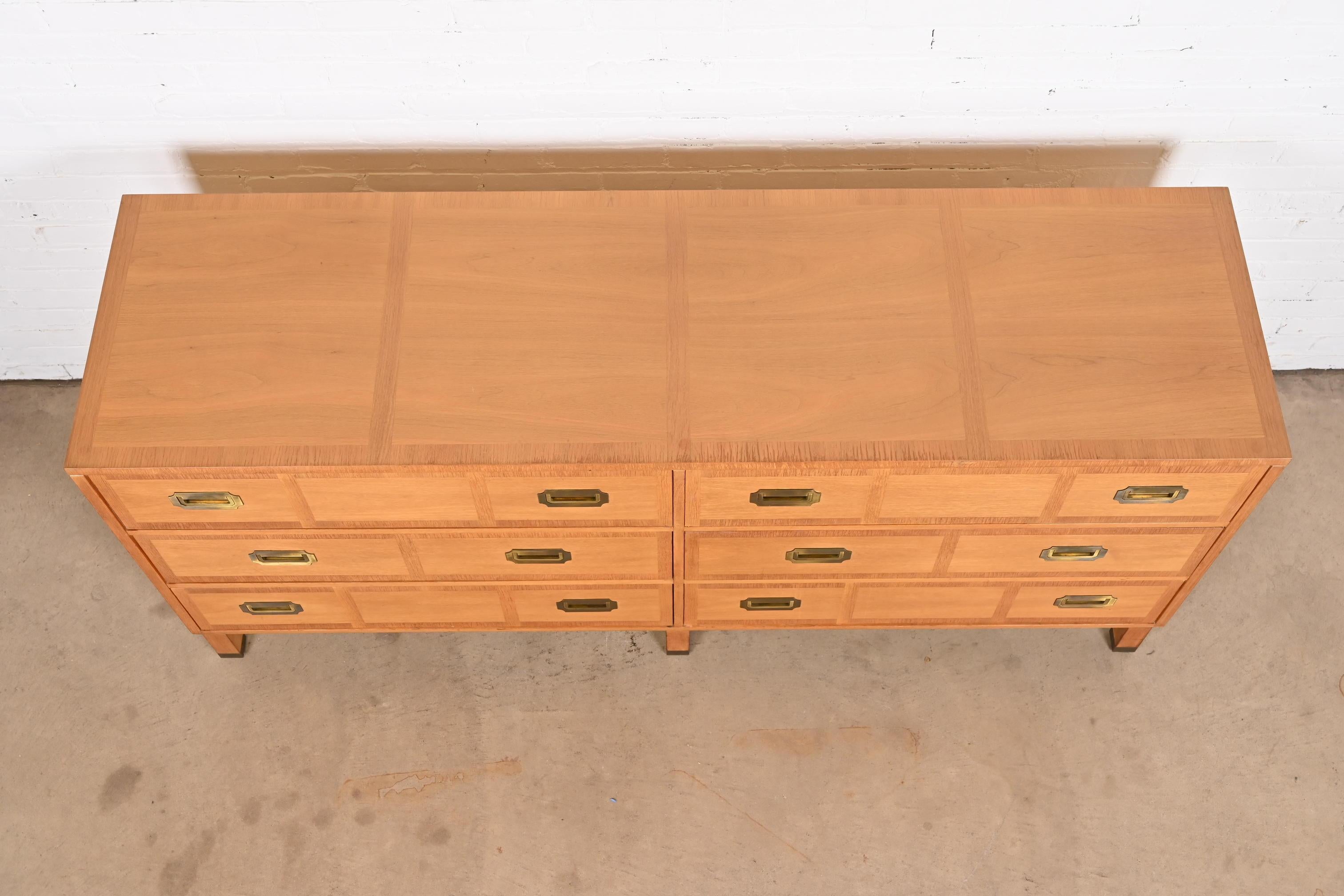 Baker Furniture Midcentury Campaign Walnut Long Dresser or Credenza, 1960s 1