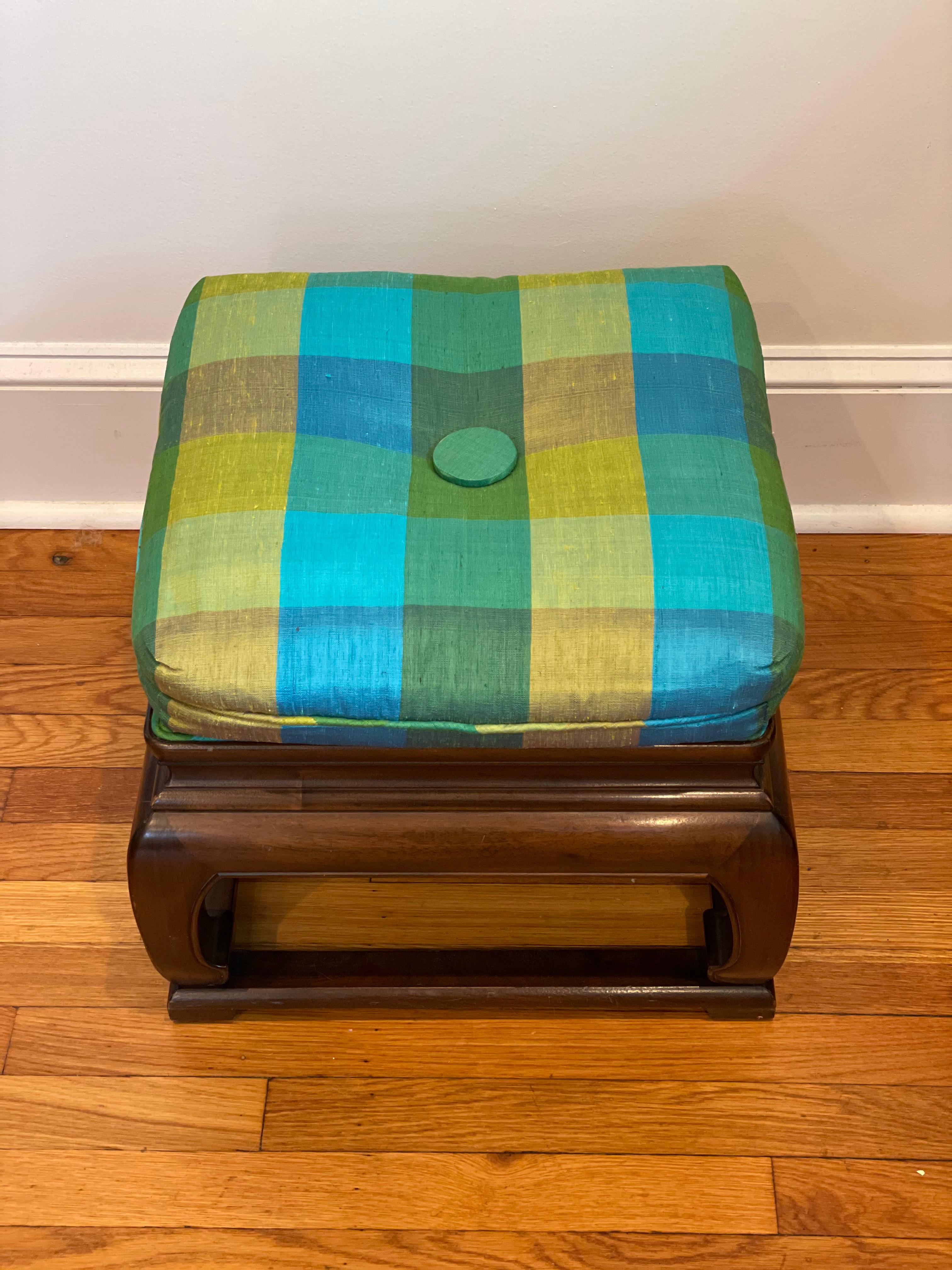 Upholstery Baker Furniture Mid-Century Chinoiserie Ottoman Pouf For Sale