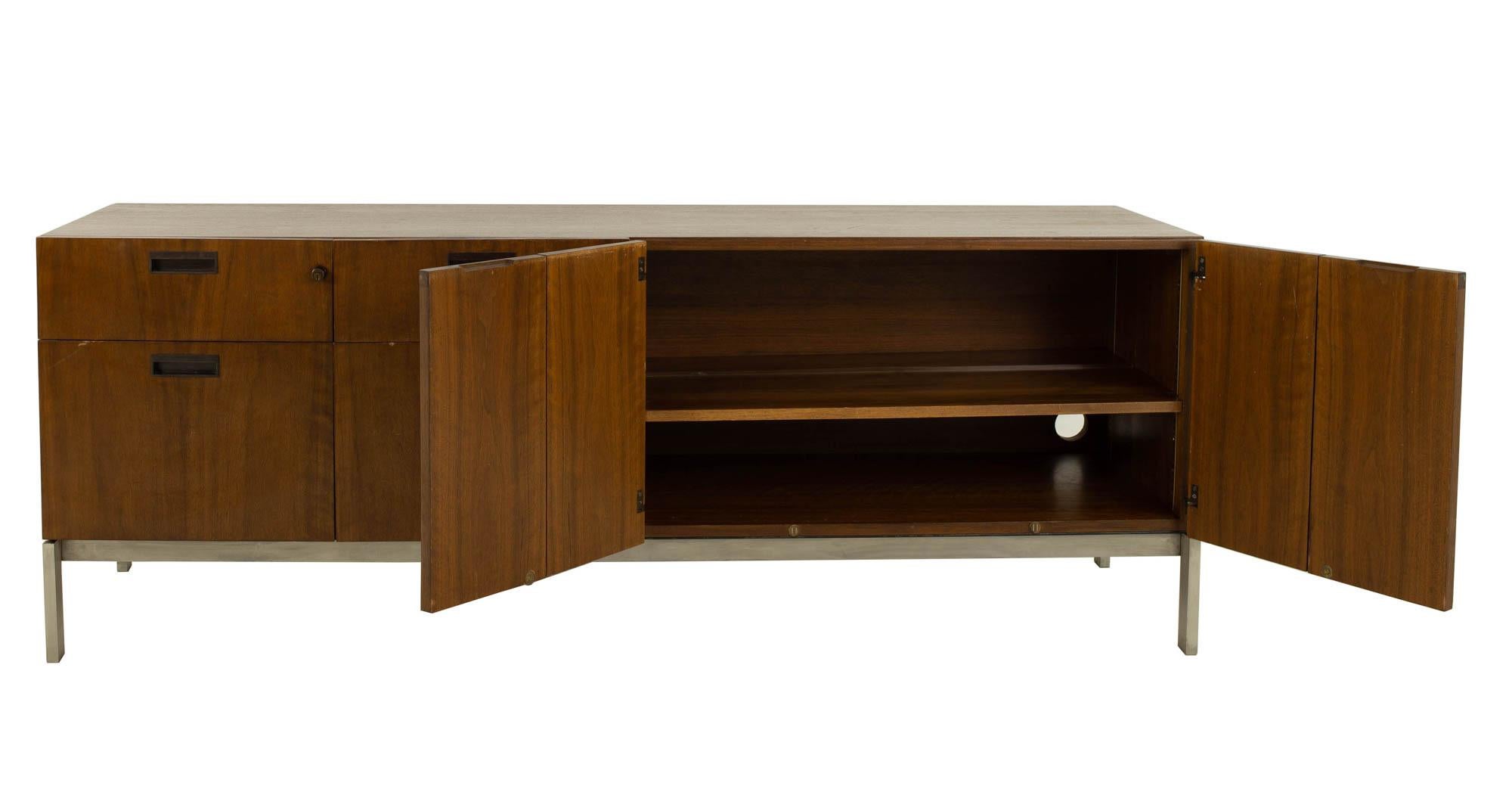 Baker Furniture Mid Century Chrome and Walnut Office Credenza 4