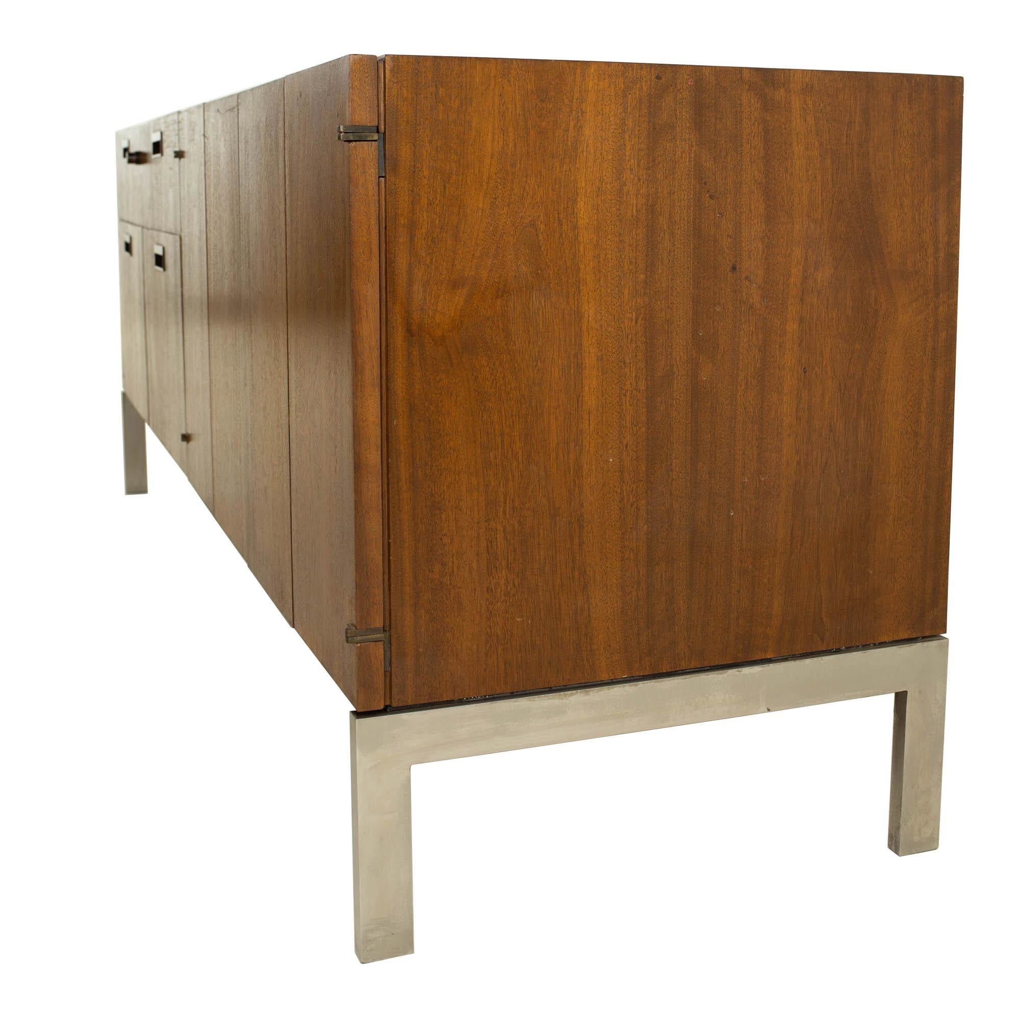 Baker Furniture Mid Century Chrome and Walnut Office Credenza In Good Condition In Countryside, IL