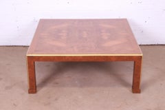 Baker Furniture Mid-Century Hollywood Regency Burl Wood and Brass Coffee Table