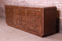 Baker Furniture Midcentury Hollywood Regency Burl Wood and Brass Triple Dresser