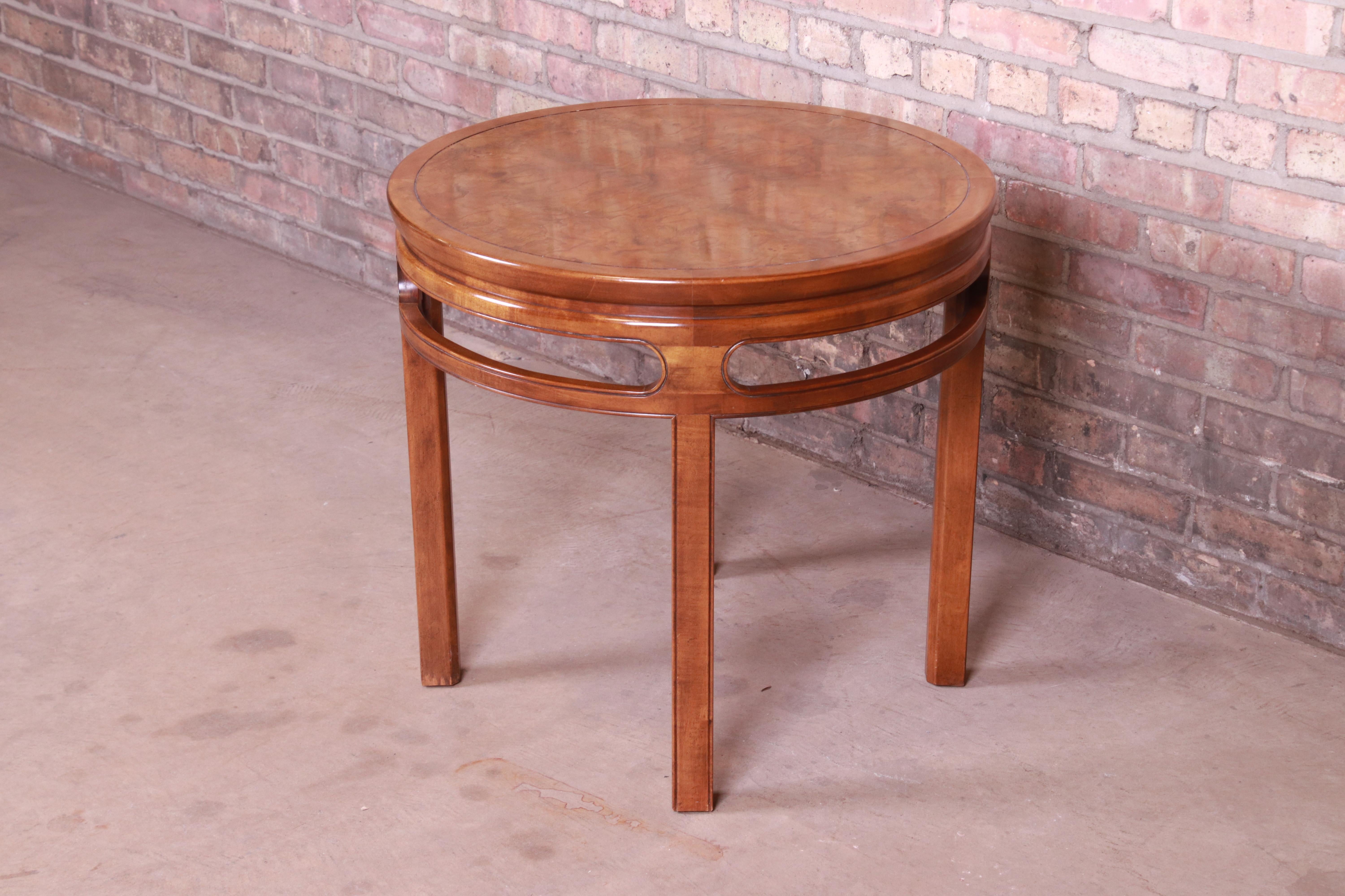 Mid-Century Modern Baker Furniture Midcentury Hollywood Regency Burled Walnut Tea Table
