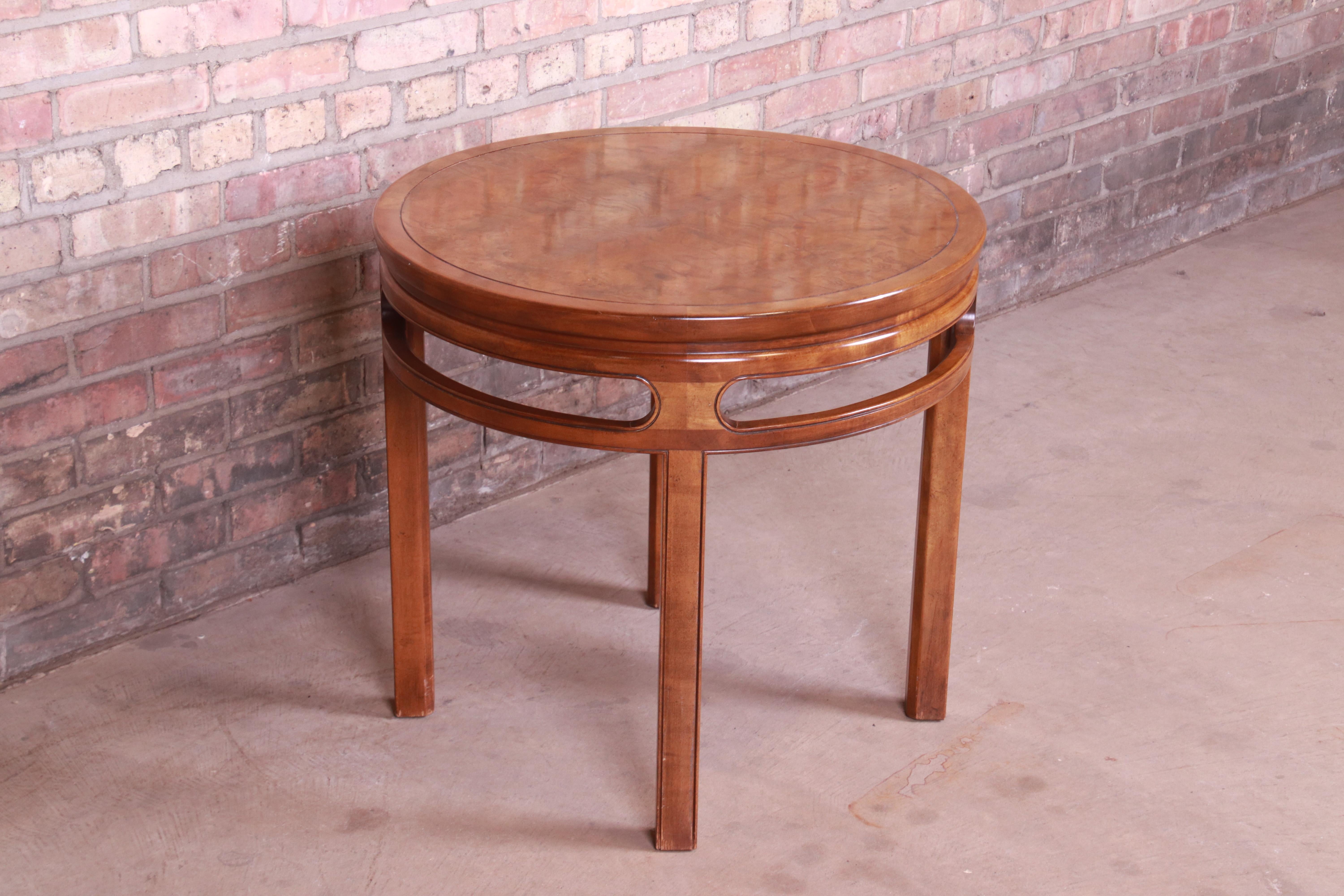 Baker Furniture Midcentury Hollywood Regency Burled Walnut Tea Table In Good Condition In South Bend, IN