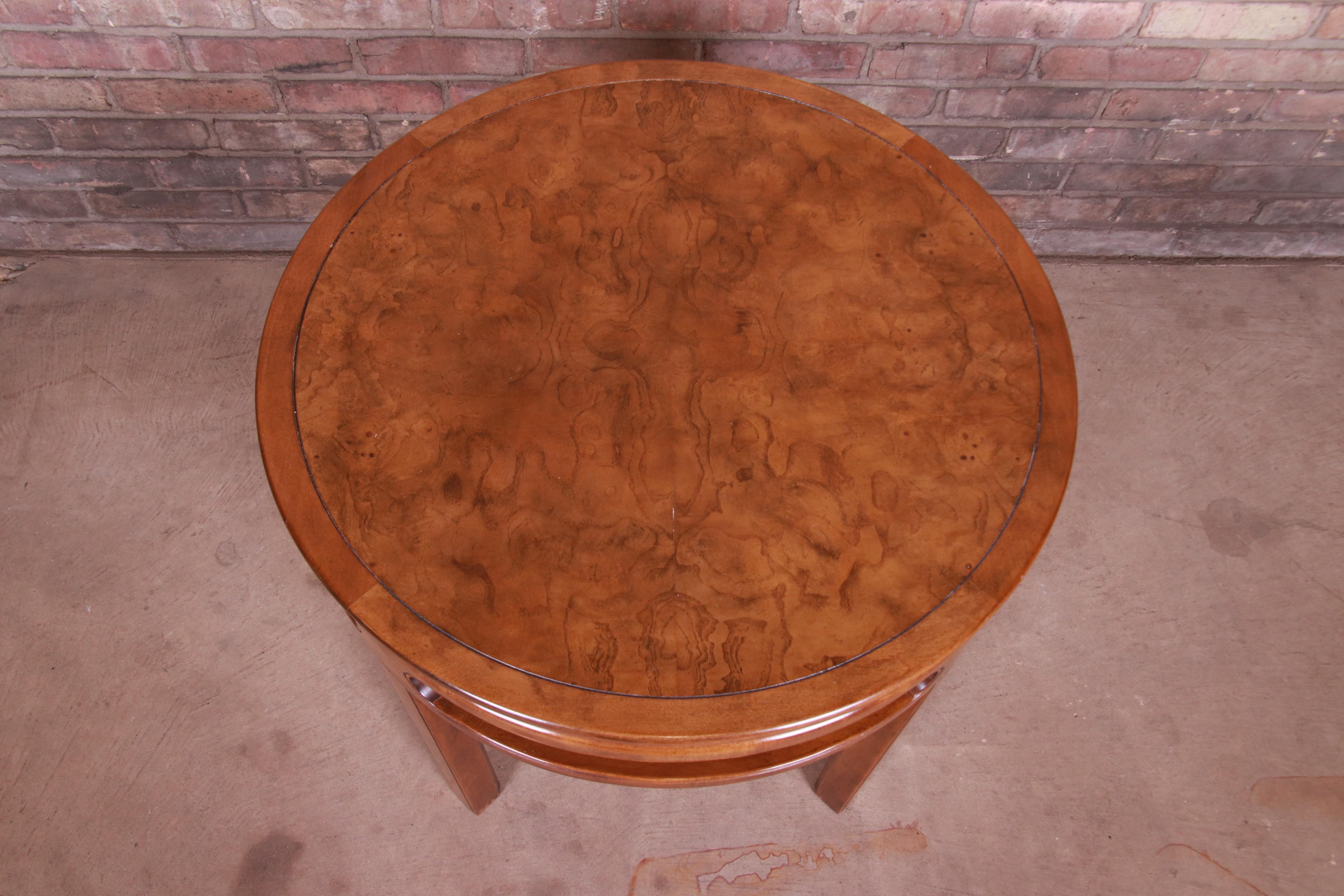 Baker Furniture Midcentury Hollywood Regency Burled Walnut Tea Table 1