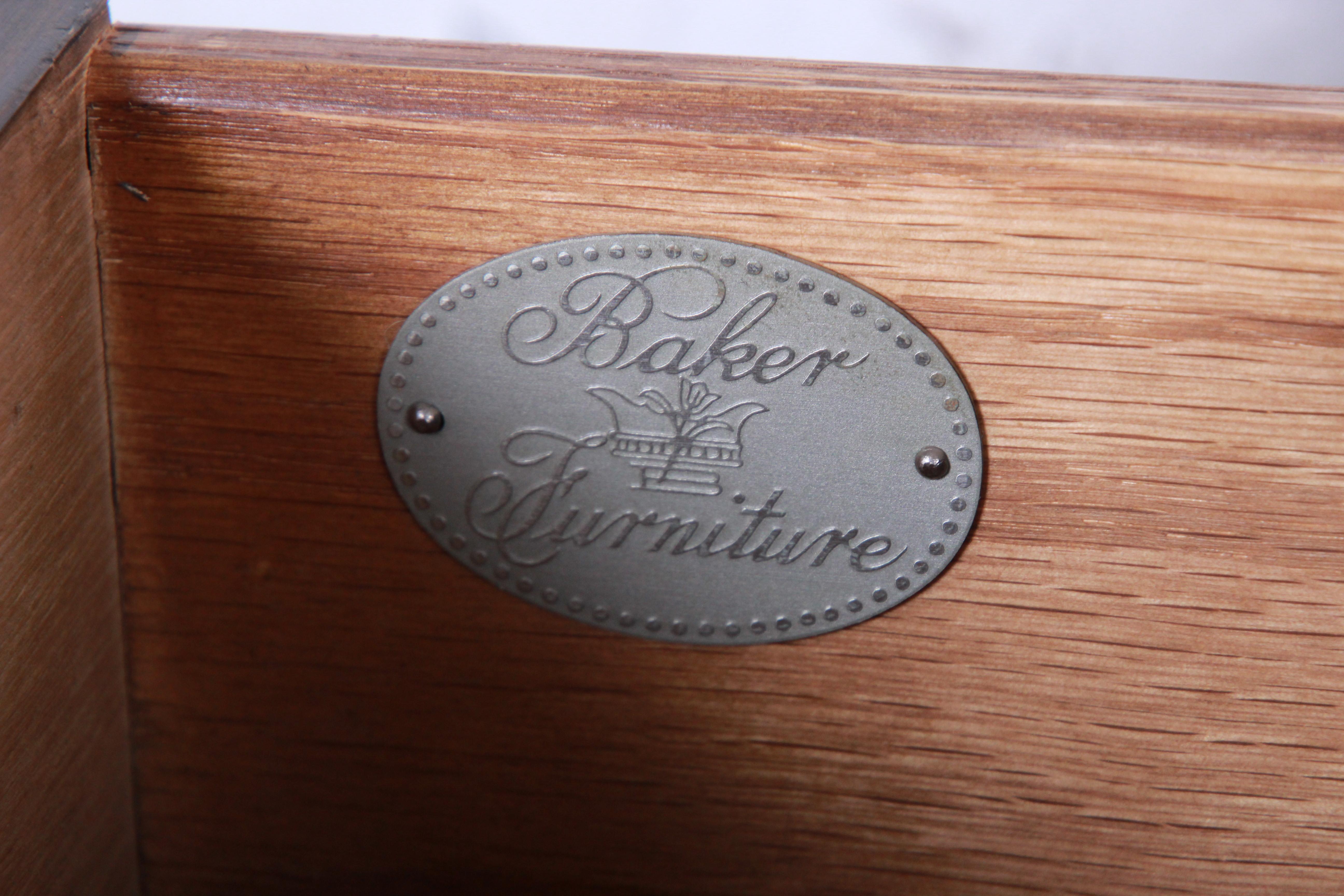 Baker Furniture Midcentury Hollywood Regency Campaign Style Walnut Long Dresser 7