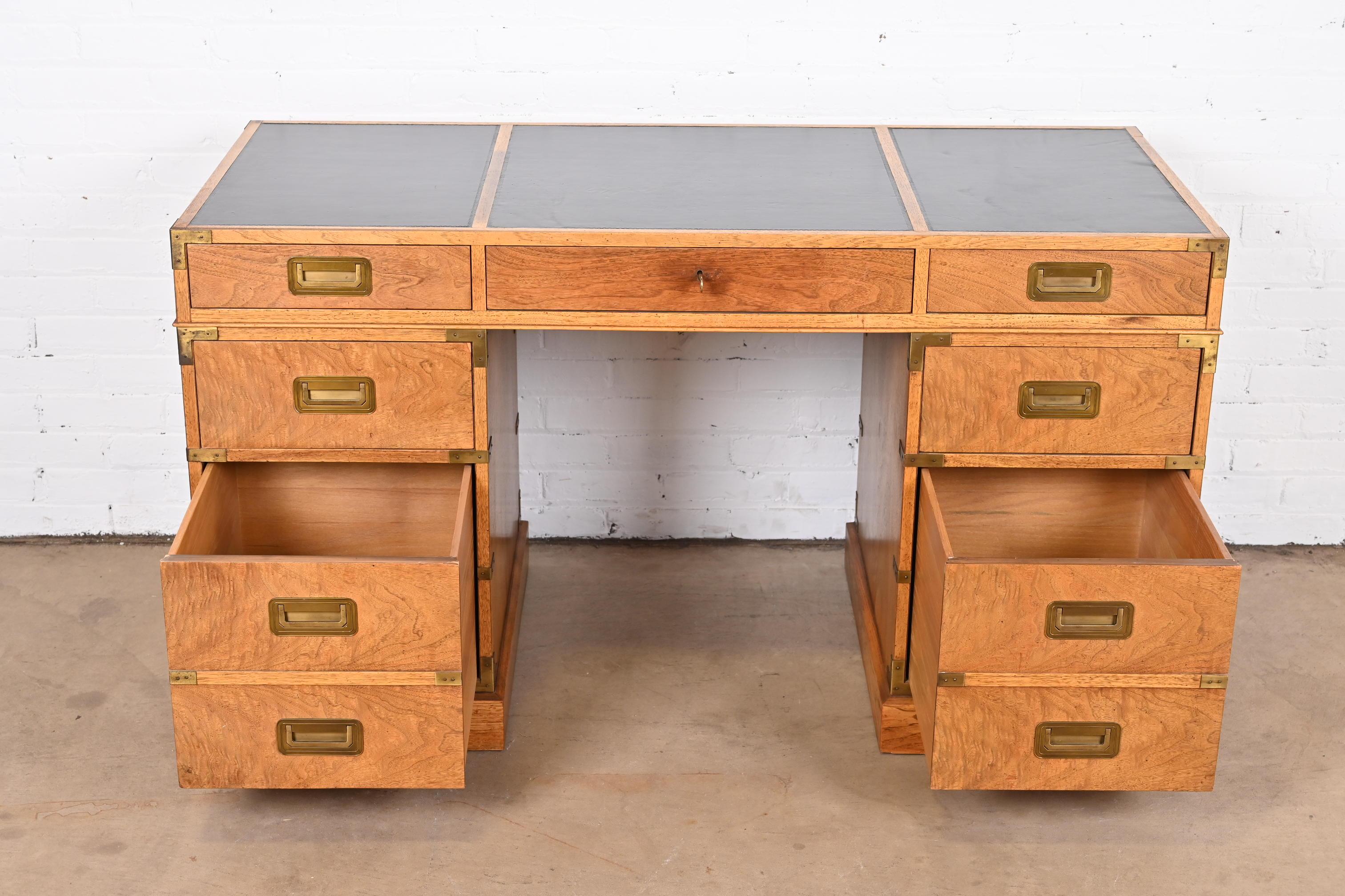 Baker Furniture Mid-Century Hollywood Regency Campaign Walnut Leather Top Desk 3
