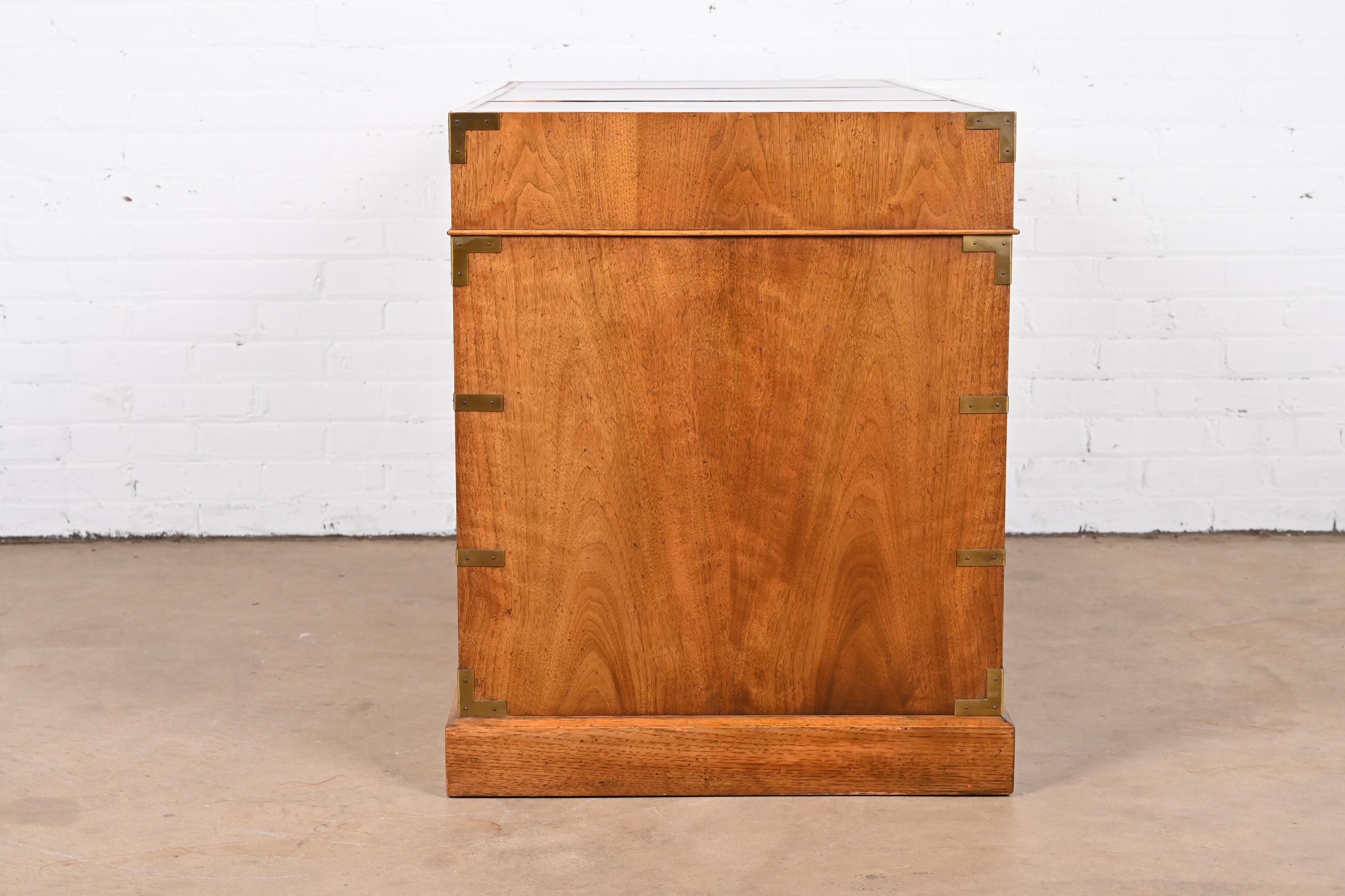 Baker Furniture Mid-Century Hollywood Regency Campaign Walnut Leather Top Desk 4